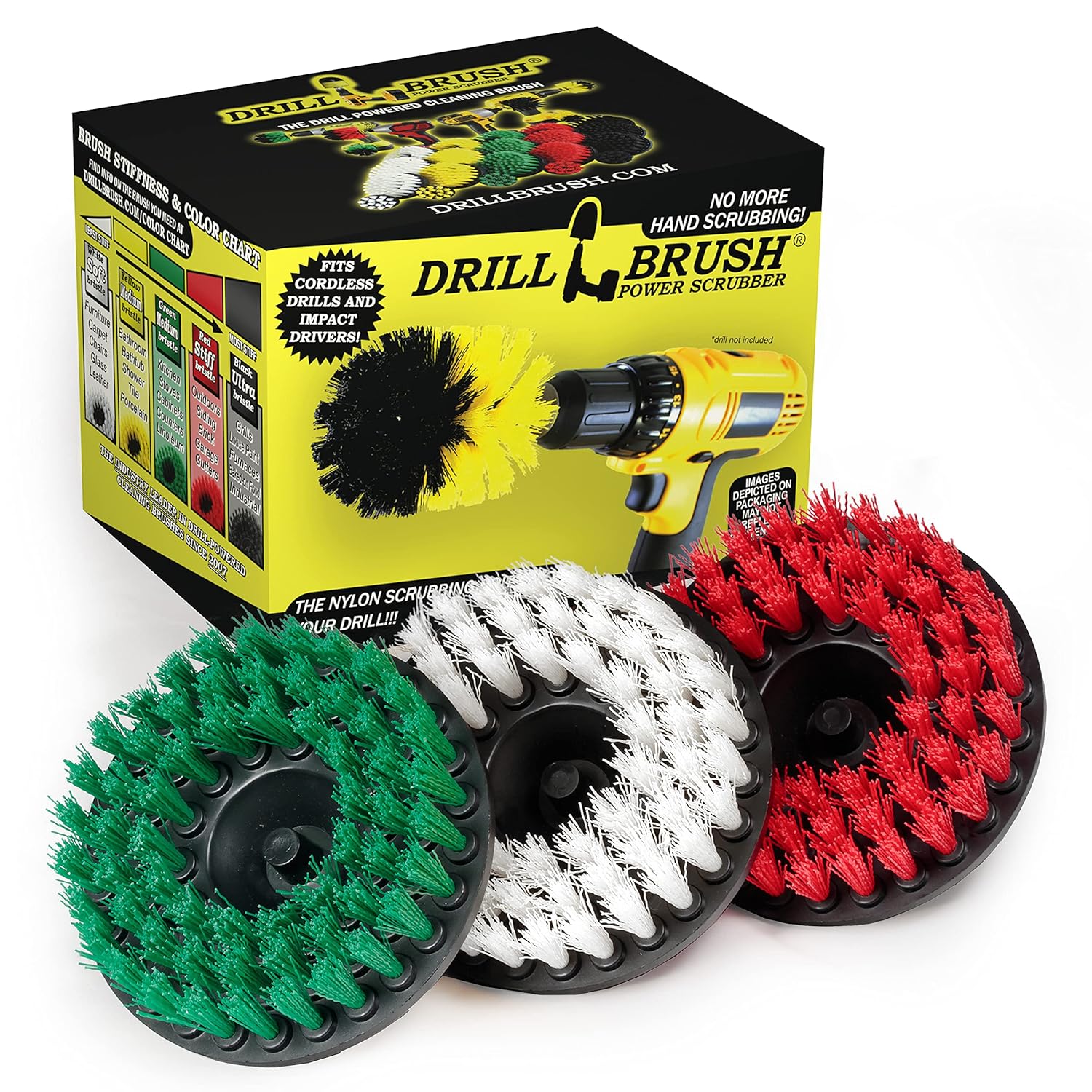 Cleaning Supplies - Drill Brush - 5 Inch Large Spin Brush Kit - Stiff Medium and Soft Power