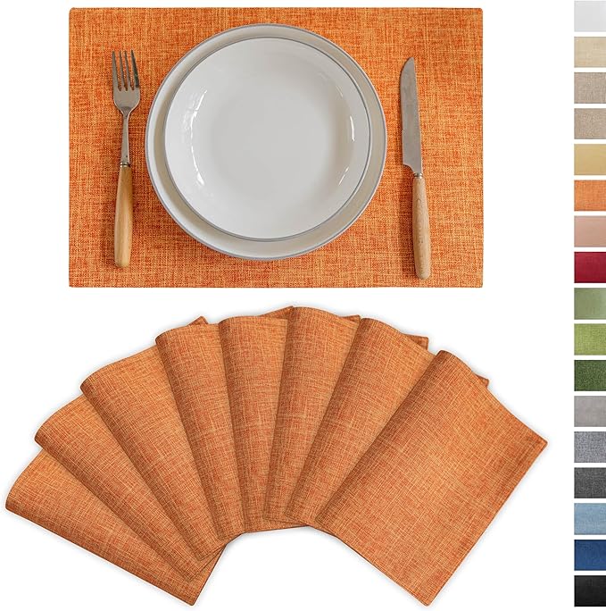 Demetex Table Placemats Linen Place Mats Set of 8 Natural Heat Resistant Cloth Plate Mats for Indoor Dining Room Restaurant Cafe, 13x19 inch, Linen