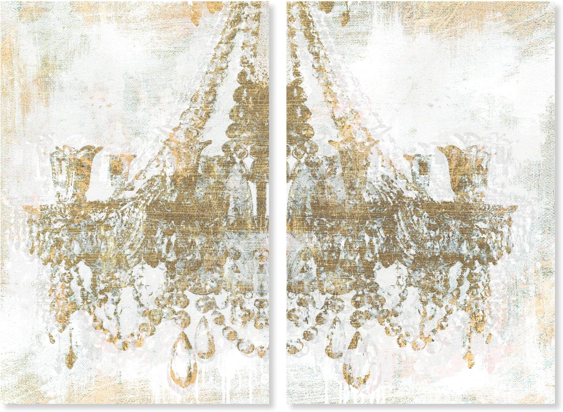The Oliver Gal Artist Co. Fashion and Glam Gold Chandelier' Chandeliers by Oliver Gal | Gold, White 2 Panel Wall Art | Canvas Wall Art | Ready to Hang Home Décor,24x36, 2pc set,39728_24x36x2_CANV_XHD