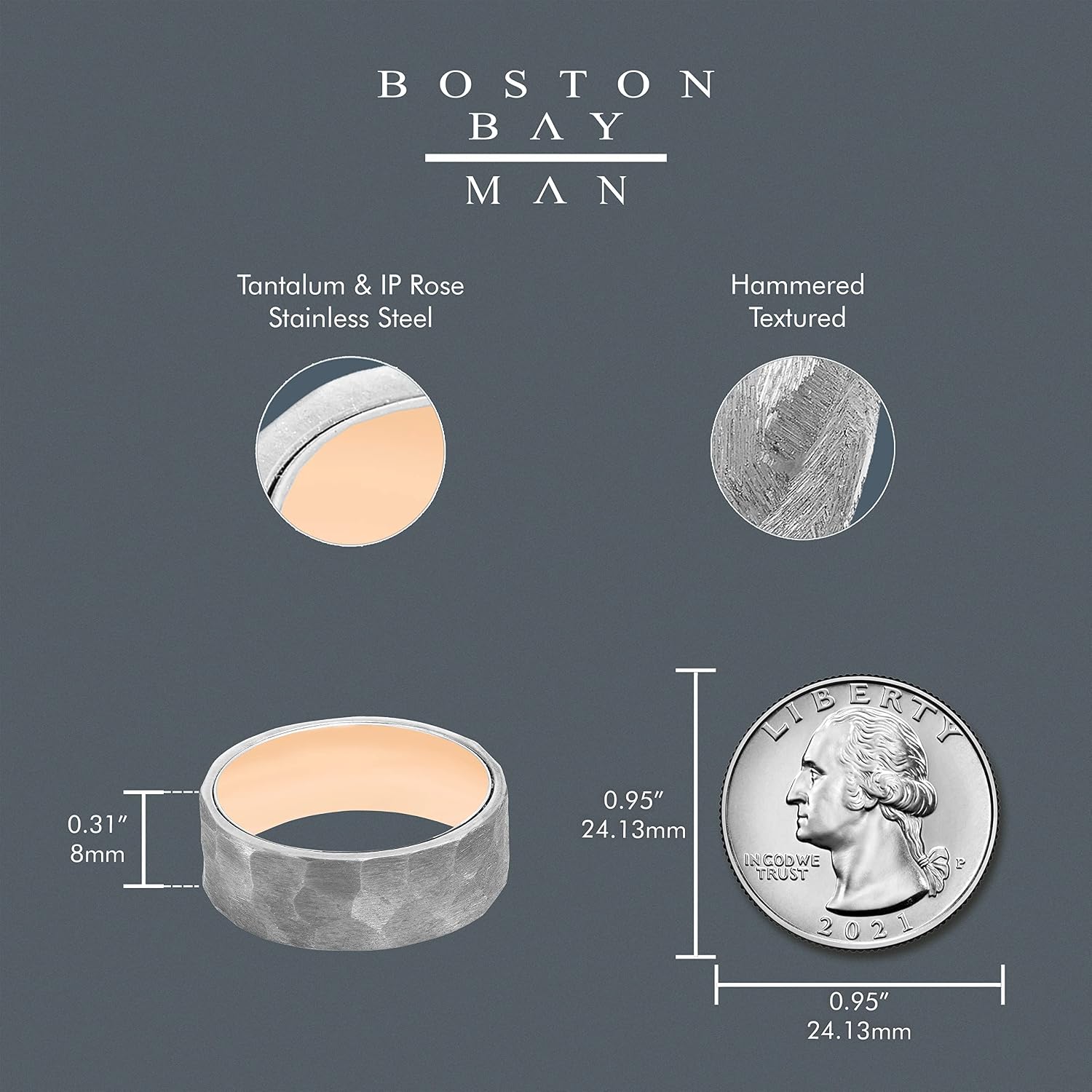Boston Bay Diamonds Tantalum Comfort Fit Mens Wedding Band or Fashion Ring - 7mm & 8mm - Choice of Style