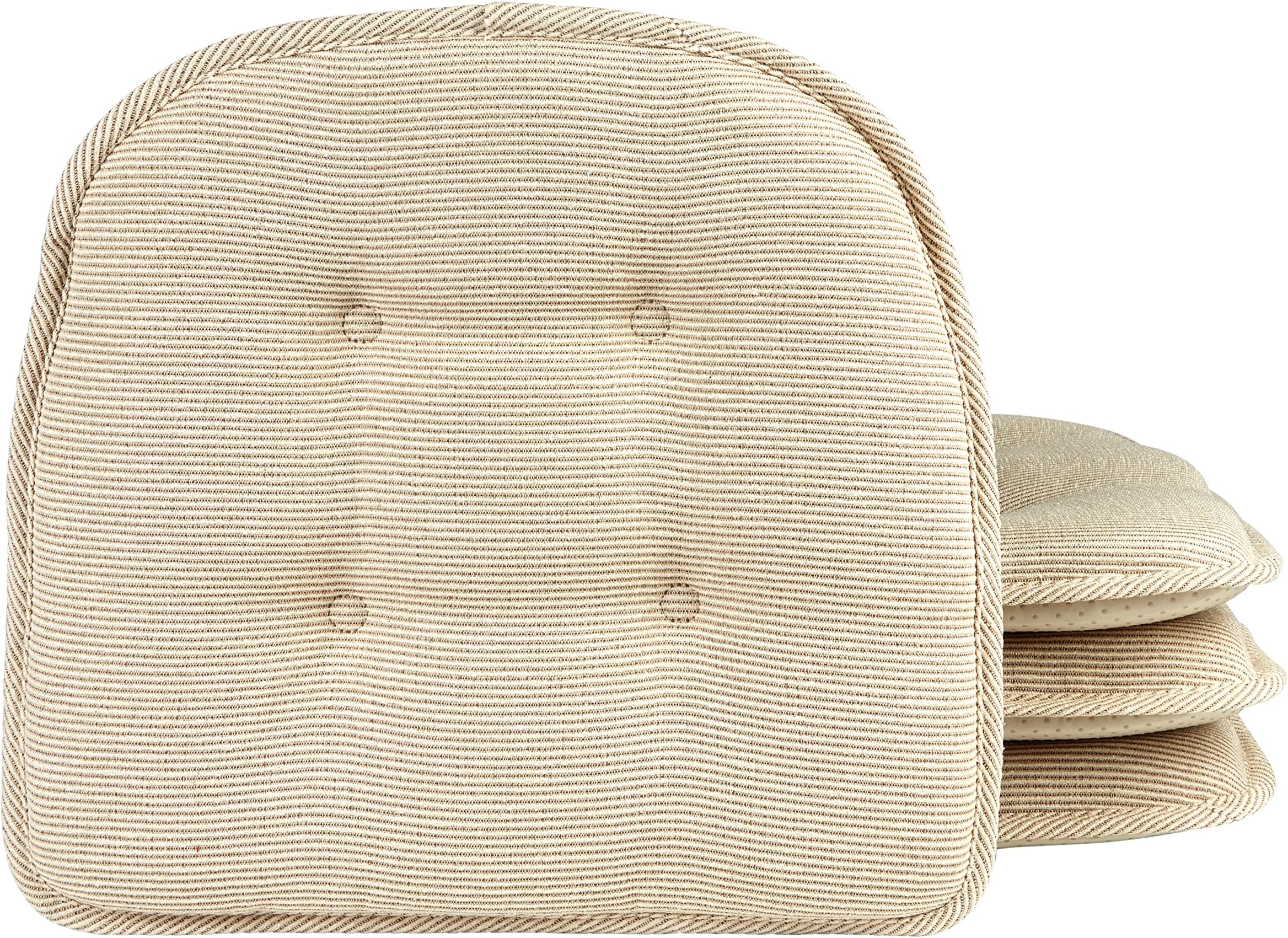 Klear Vu Omega Non-Slip Chair Cushions, Assembled in USA, U-Shaped Skid-Proof Seat Pads for Dining Room, Kitchen, Office, 15"x16" 4 Pack Slub Natural 4 Count
