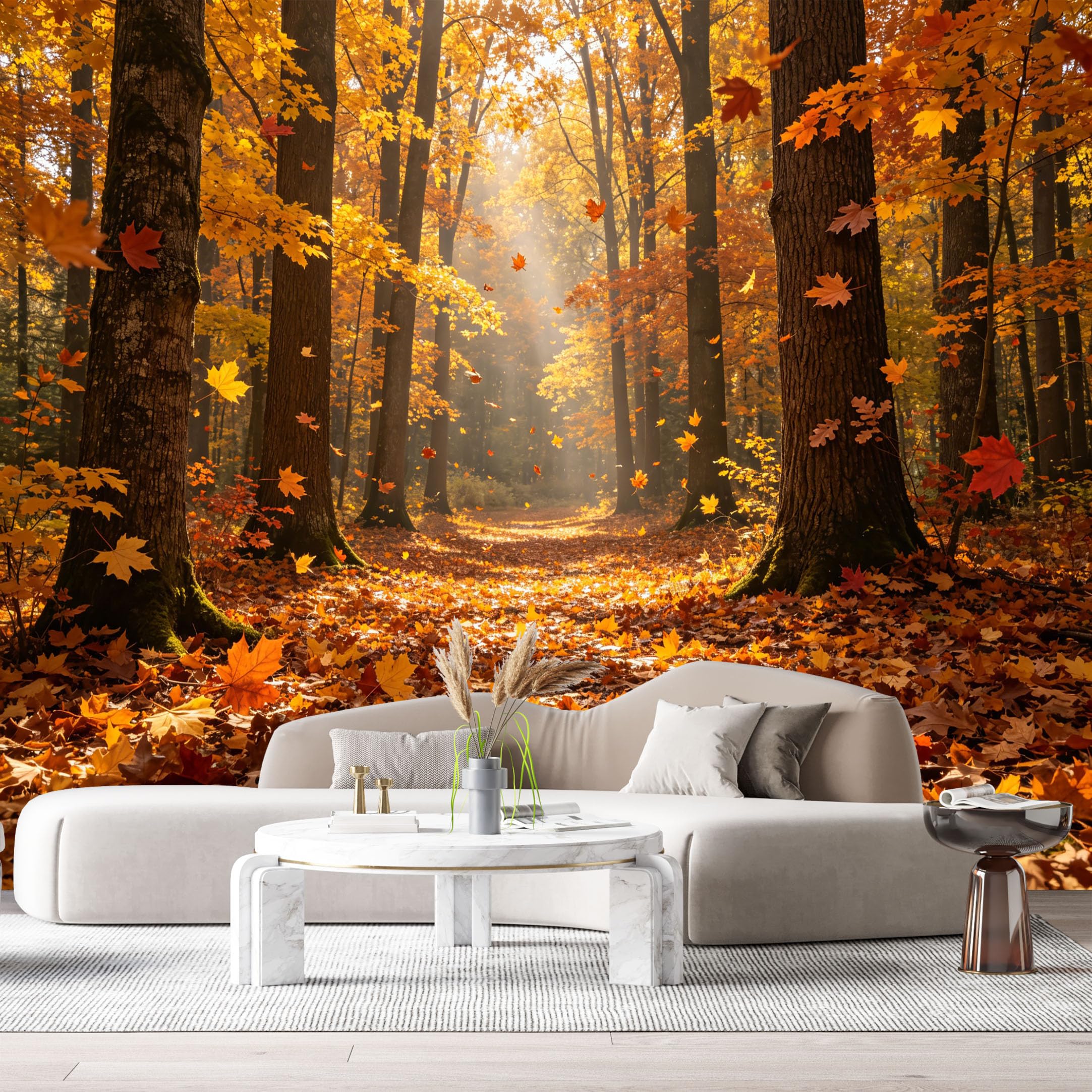 Custom Size Wall Murals Autumn Forest Landscape Watercolor Falling Leaves Pathway Sunlight SelfAdhesive Wall Fabric Removable Large Wallpaper for Photo Living Room