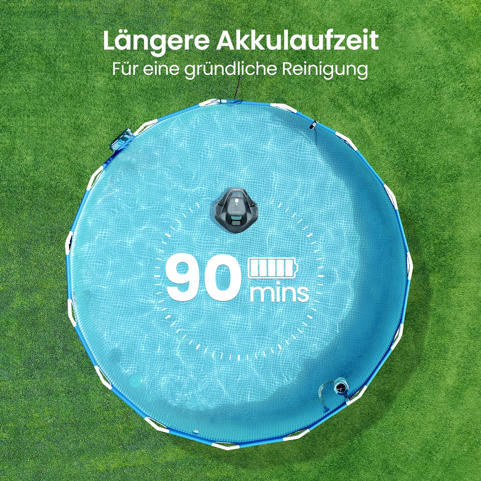 AIPER Poolroboter, Poolsauger Akku Kabellos hält 90 Minuten, LED-Anzeigeleuchten, Automatisches Parken, Perfekt für Oberirdische/Unterirdische Flache Pools bis zu 80 m²