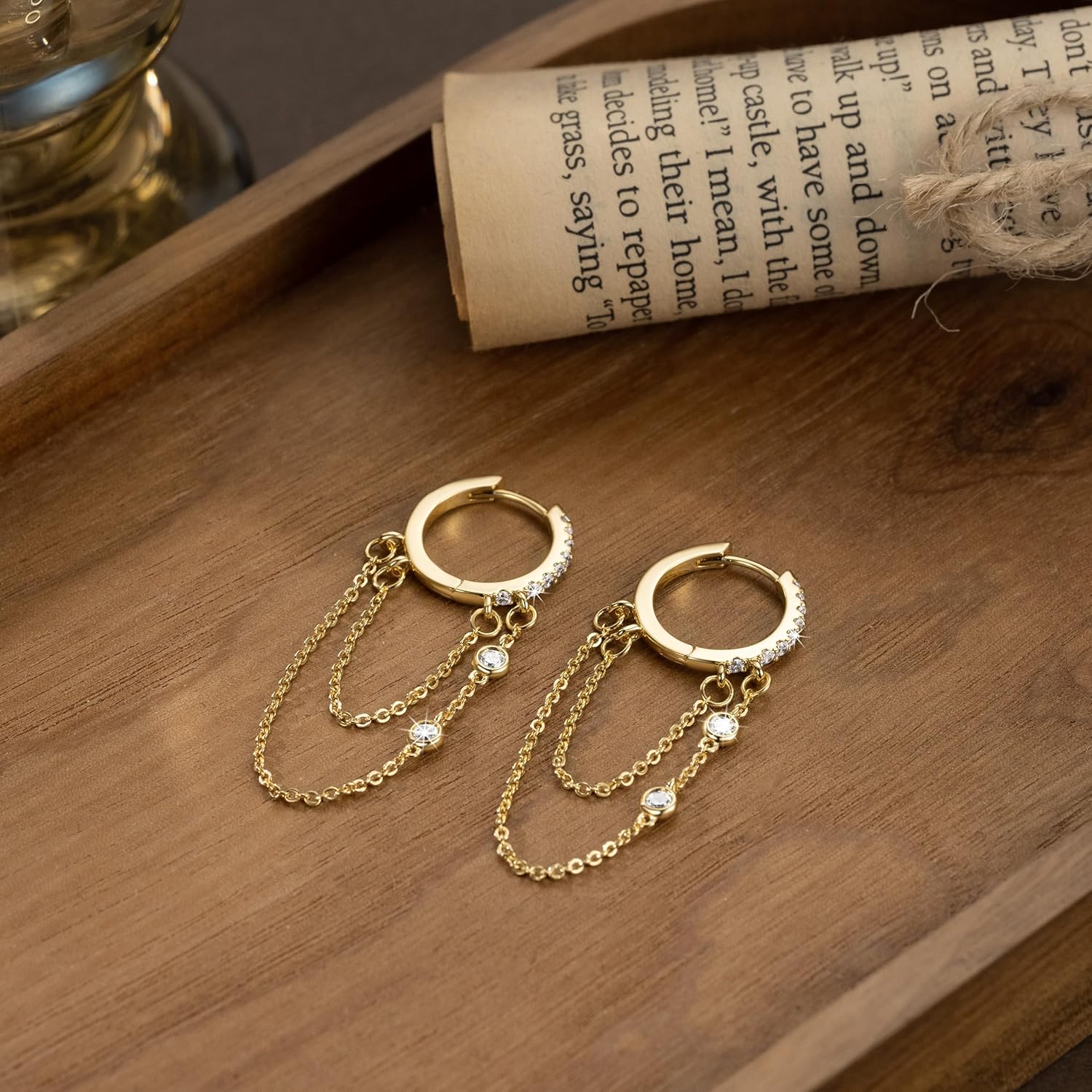 14K Gold Earrings for Women Dangle Gold Hoop Earrings for Women Dangling Tassel Chain with Cubic Zirconia Earring Dangling - Image 7