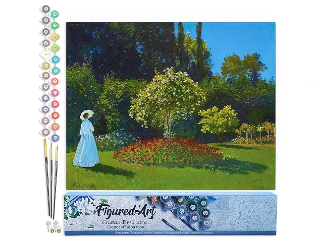 Figured'Art Pintar por Numeros Adultos Dama en blanco en el jardín - Monet