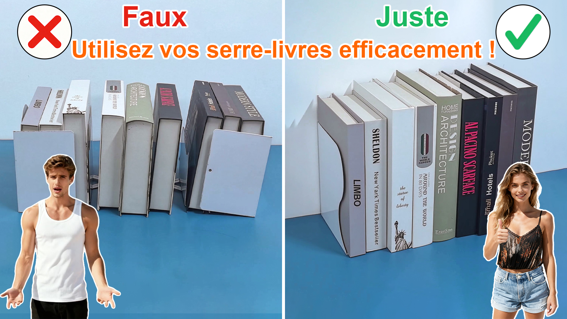 DARUITE Serre Livre en Métal Cale Livre Serre Livre Original Serre-Livres Presse Livre Serre Livres Cale Livres Etagere Bloc Livre pour Le Bureau de l'école Fournitures Scolaires(Bleu