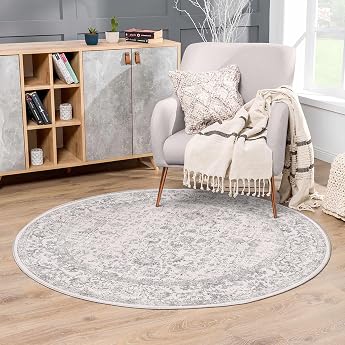 HUGEAR Vintage Washable Carpet Around 120cm Round Living Room Gray Bedroom Non-Slip Tepich Short Floor Bedroom Carpet Living Room Bedroom Dining Room Carpets Office