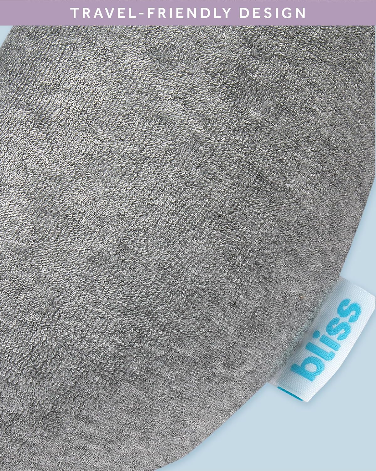 Bliss Neck Pillow - Lightweight U Shaped High Density Memory Foam Travel Neck Pillow with Snap Closure for Travelling, Size One Size, Grey Terry