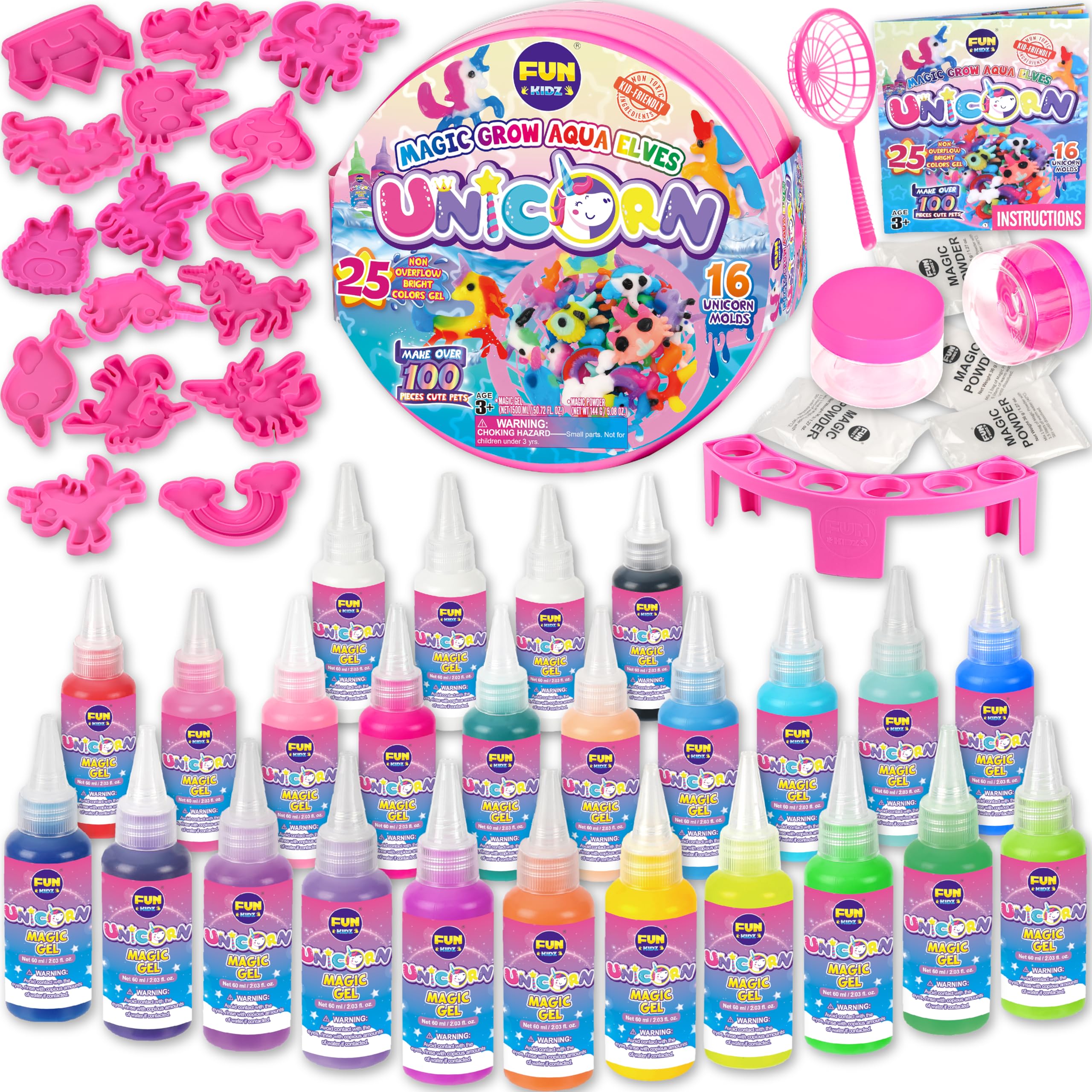 Unicorn Magic Grow Aqua Elves Kit FunKidz Magical Water Elf Toys for Kids with 25 Colors Gel 16