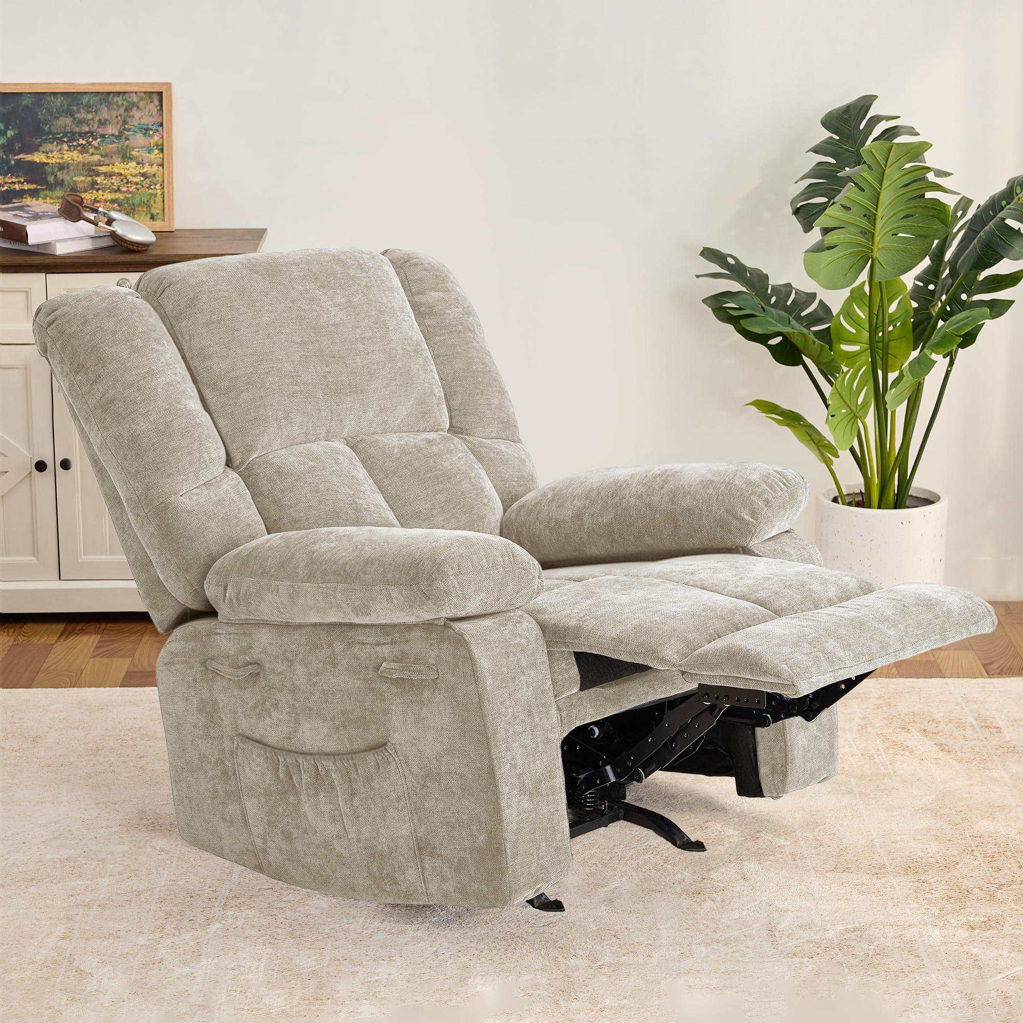 zzlay Velvet Rocker Recliner Chair for Adults, Overstuffed Manual Rocking Recliner with Spring Cushion, Upholstered Comfy Reclining Single Sofa with