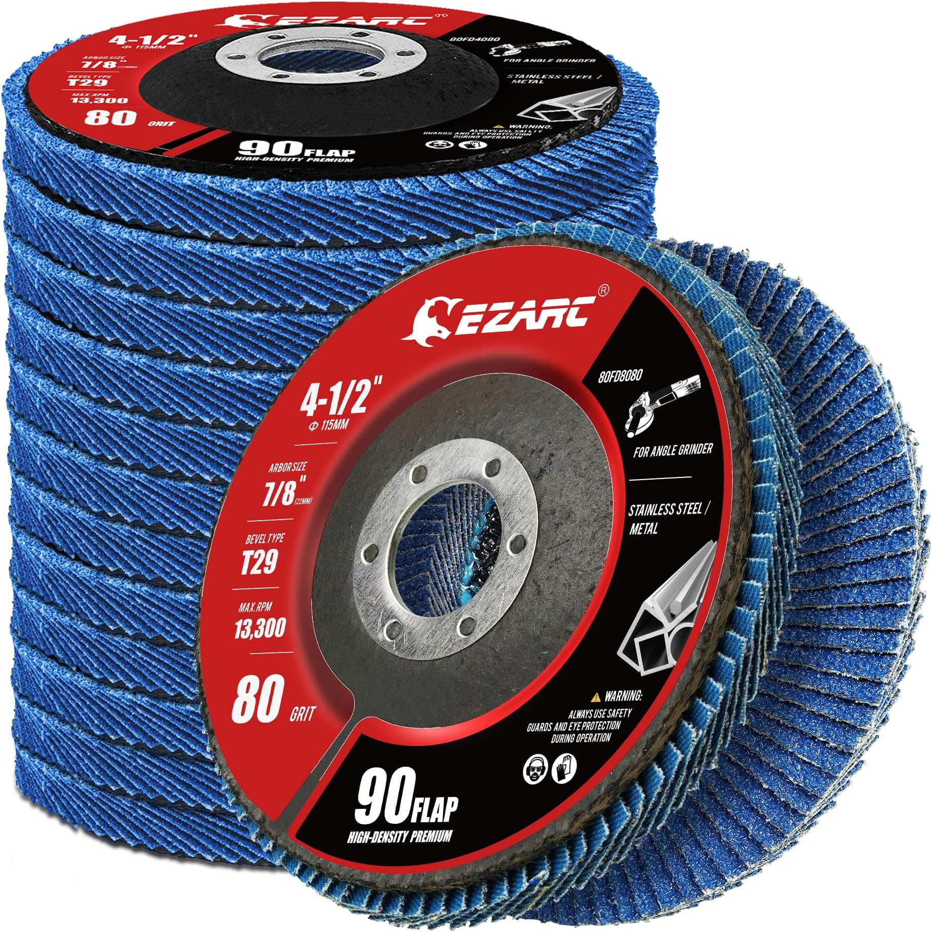 Flap Discs 80 Grit, 4.5" x 7/8" High Density Jumbo Zirconia Flap Sanding Disc Type 29 for Sanding, Rust Removal, Finishing, Grinding, Deburring (12 Pack)