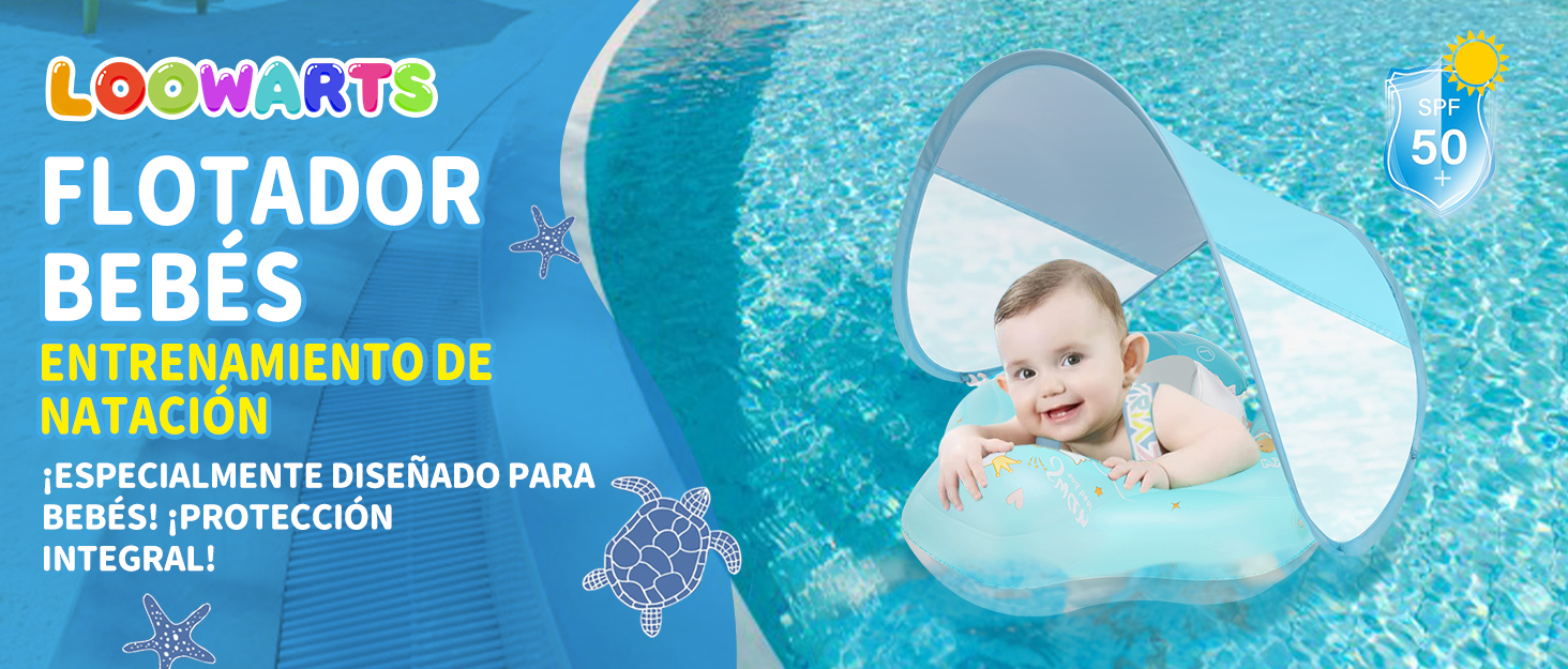 LOOWARTS Flotador Para Bebés Con Sombrilla Y Protección UPF50+ – Asiento De Seguridad Inflable Para Niños De 6 A 36 Meses, Doble Cámara De Aire
