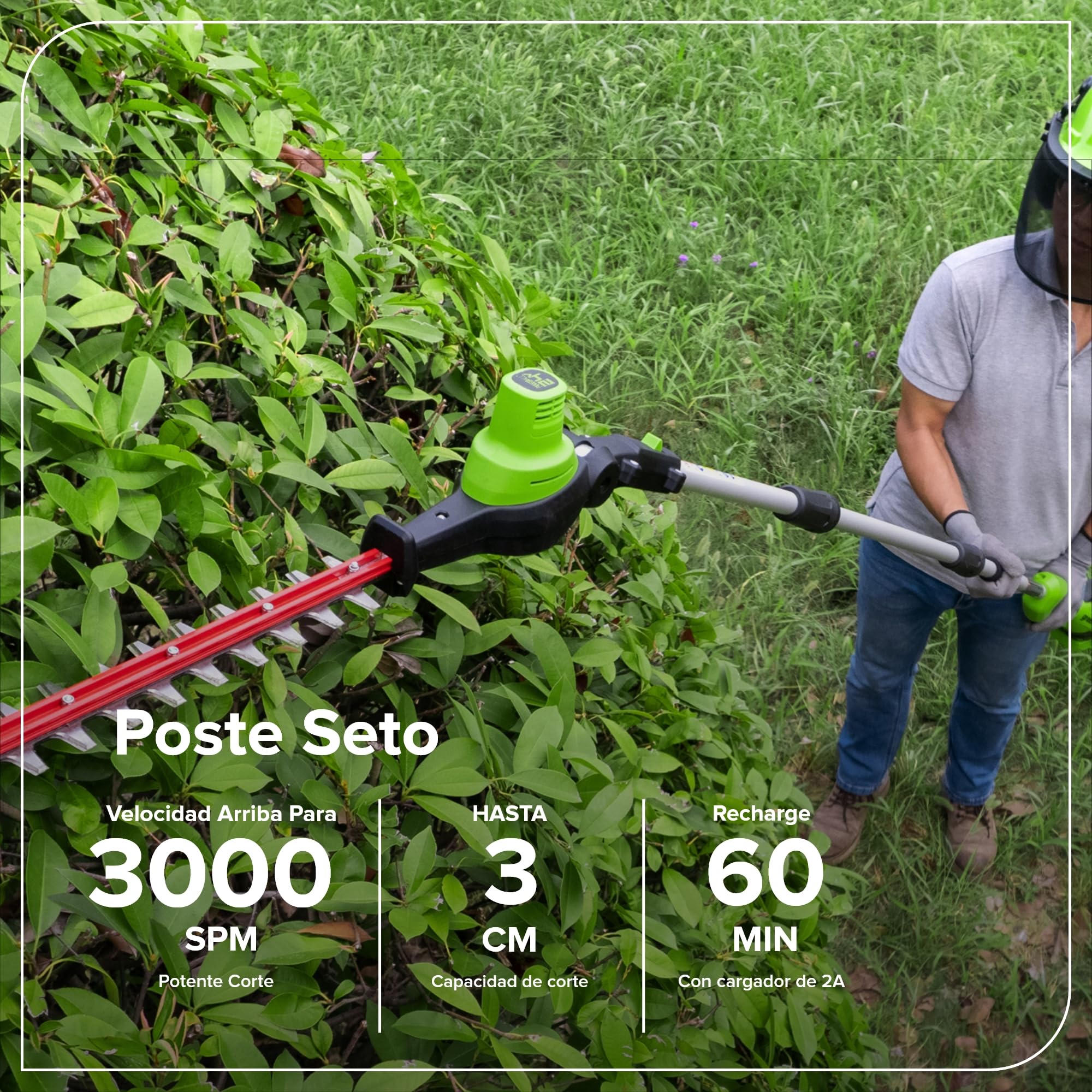 Greenworks Cortasetos + Sierra telescópica 2-en-1 24V con batería 4,0Ah & Cargador USB-C 65W, Motor brushless, Hoja 51 cm, Sierra 20 cm, Cabeza giratoria 112,5°, pértiga 3 Piezas CKPH321A2