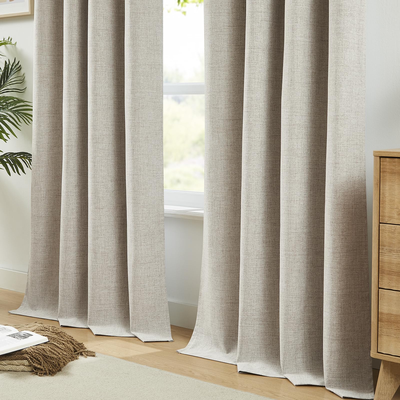 Melodieux Rideaux occultants élégants extra longs en toile de jute naturelle à isolation thermique avec œillets pour salon, style ferme, 132,1 x 274,3 cm, beige (2 panneaux)