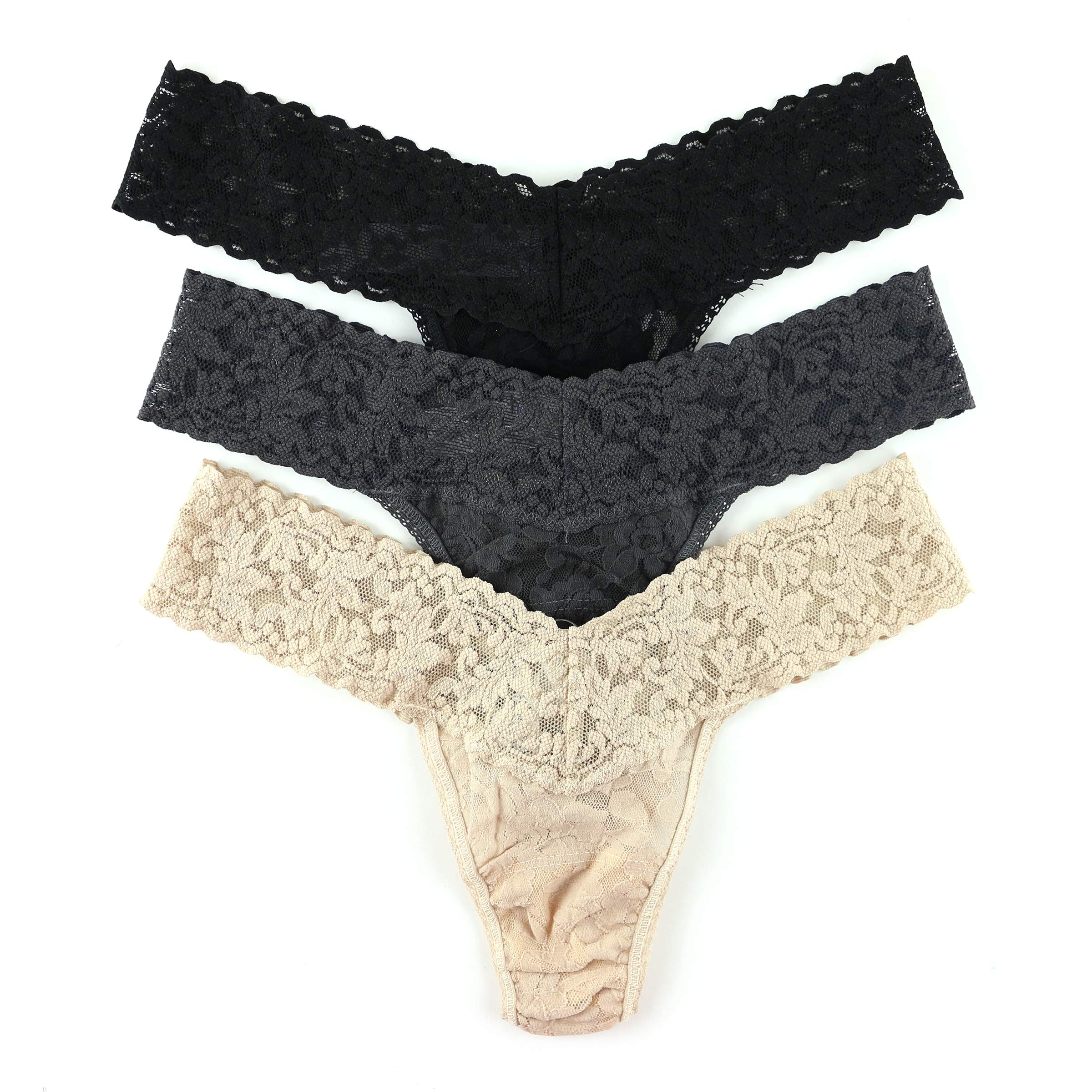 hanky panky - Signature Lace Low Rise Thongs for Women 3 pack One Size fits 4-14 Chai Black