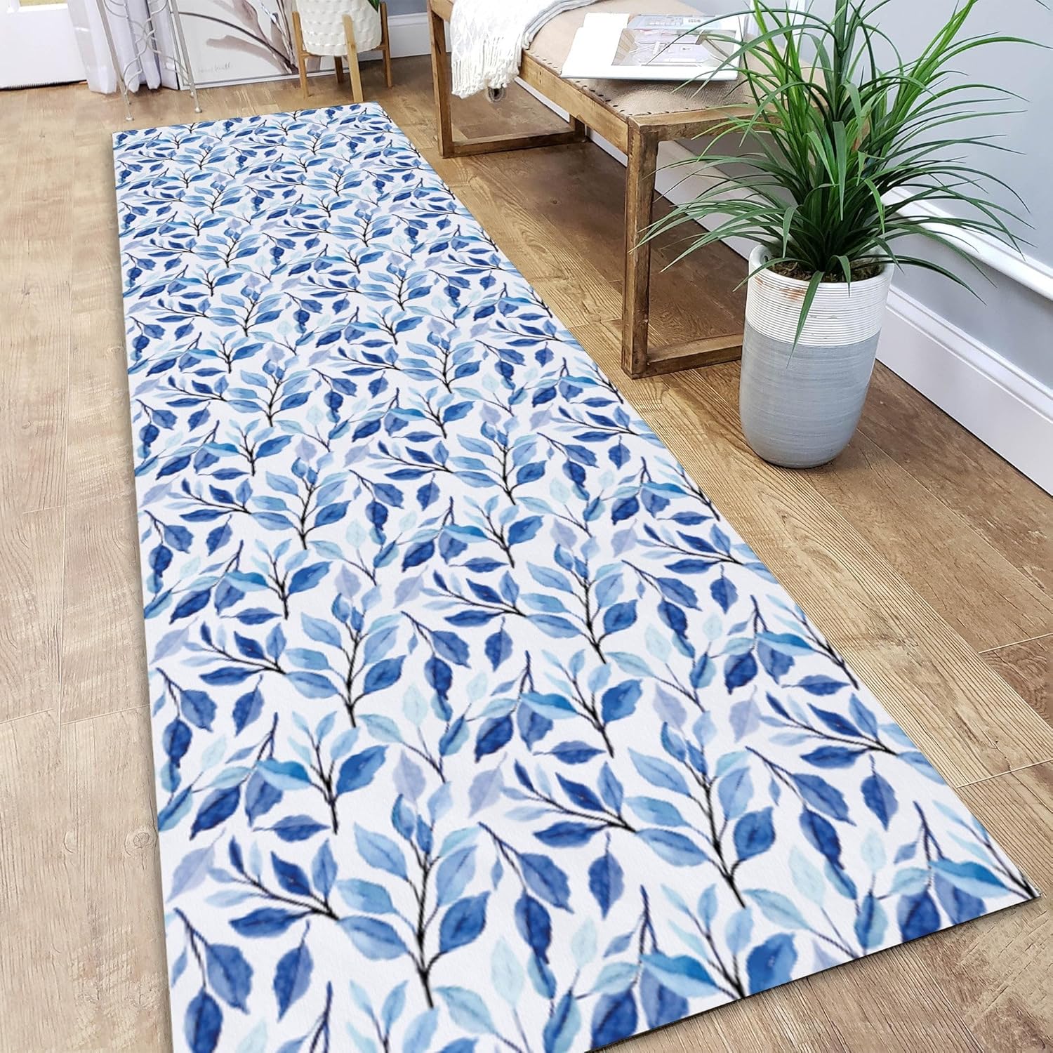 Leaves Runner Rug for Kitchen Hallway Corridor Entryway Red Meadow Floral Large Carpet Long 2.6x6.5 Feet Tropical Leaf Home Decor Thick Soft Plush Mat