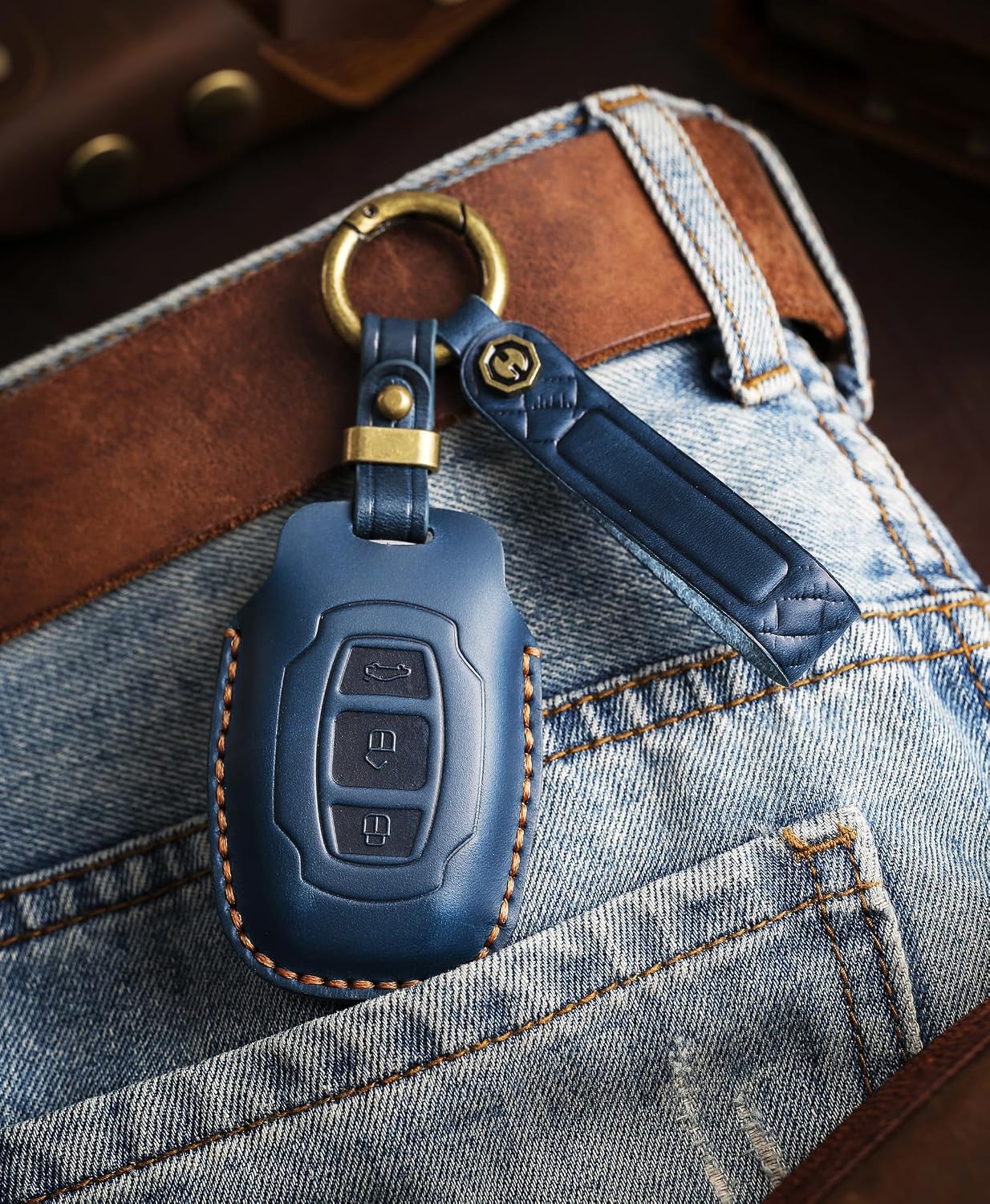 SANRILY Customized Keychain Leather Key Fob Cover Fit for BYD Sirui G6 G3 F3 Qin E5 2016, Song S6 S7, Surui, s5 Yuan Keyless Key Case Personalized Festival Gifts for Women Men Blue