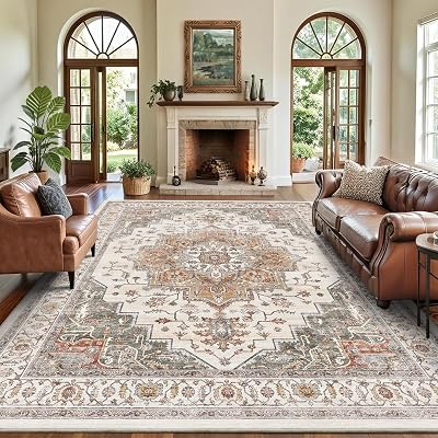 8x10 Area Rugs for Living Room Boho Washable Carpet Orange Gray