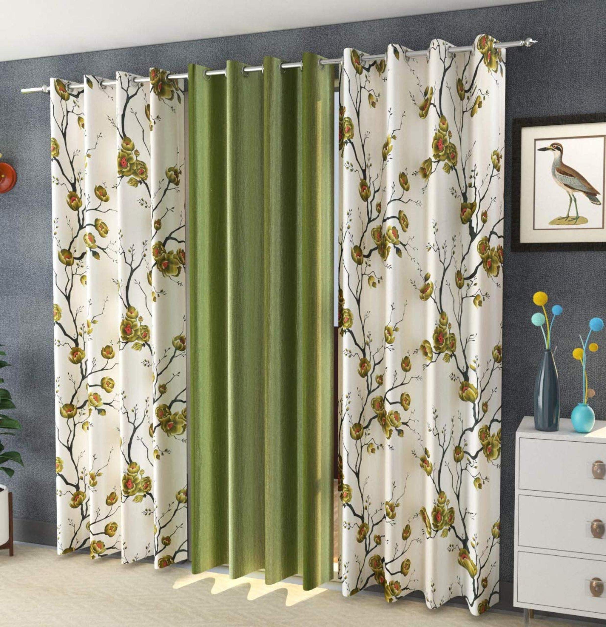 Galaxy Home Decor Solid Plain Curtains for Long Door 9 Feet, Pack of 3, Blue & White, Light-Filtering-picture-35