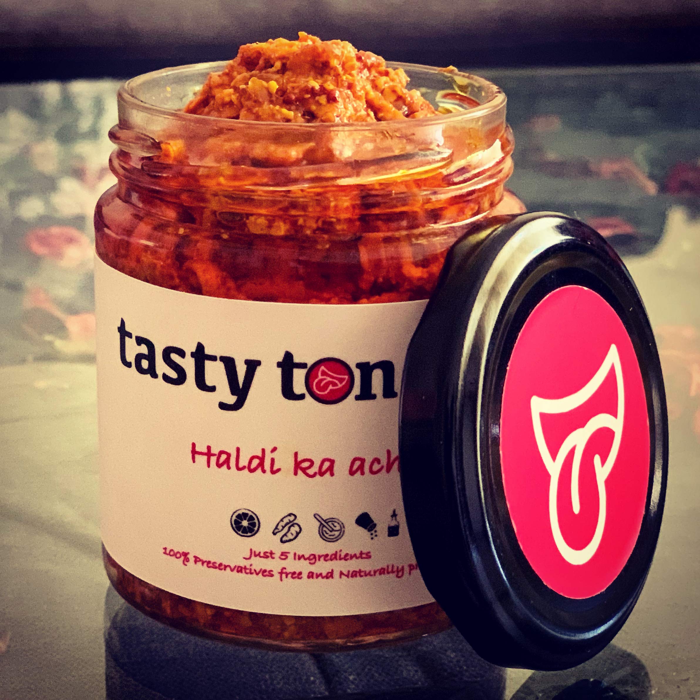 tasty tongue - Homemade Haldi Ka Achar (Raw Turmeric/Curcumin with Lemon Decoction Super Pickle), Traditional, Healthy, Certified, No Added Preservatives/Chemicals | 190 GMS food grade Jar 1