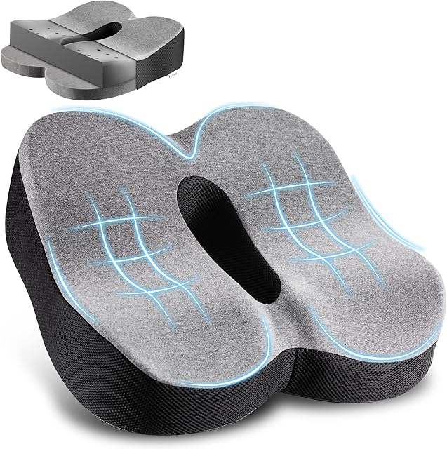 Elviros Seat Chair Cushion for Coccyx Sciatica Back Hip Pain Relief, Adjustable Orthopedic Memory Foam Seat Cushion for Office, Car, Wheelchair, Gaming, Ergonomic Non-Slip Chair Seat Pads(Grey)