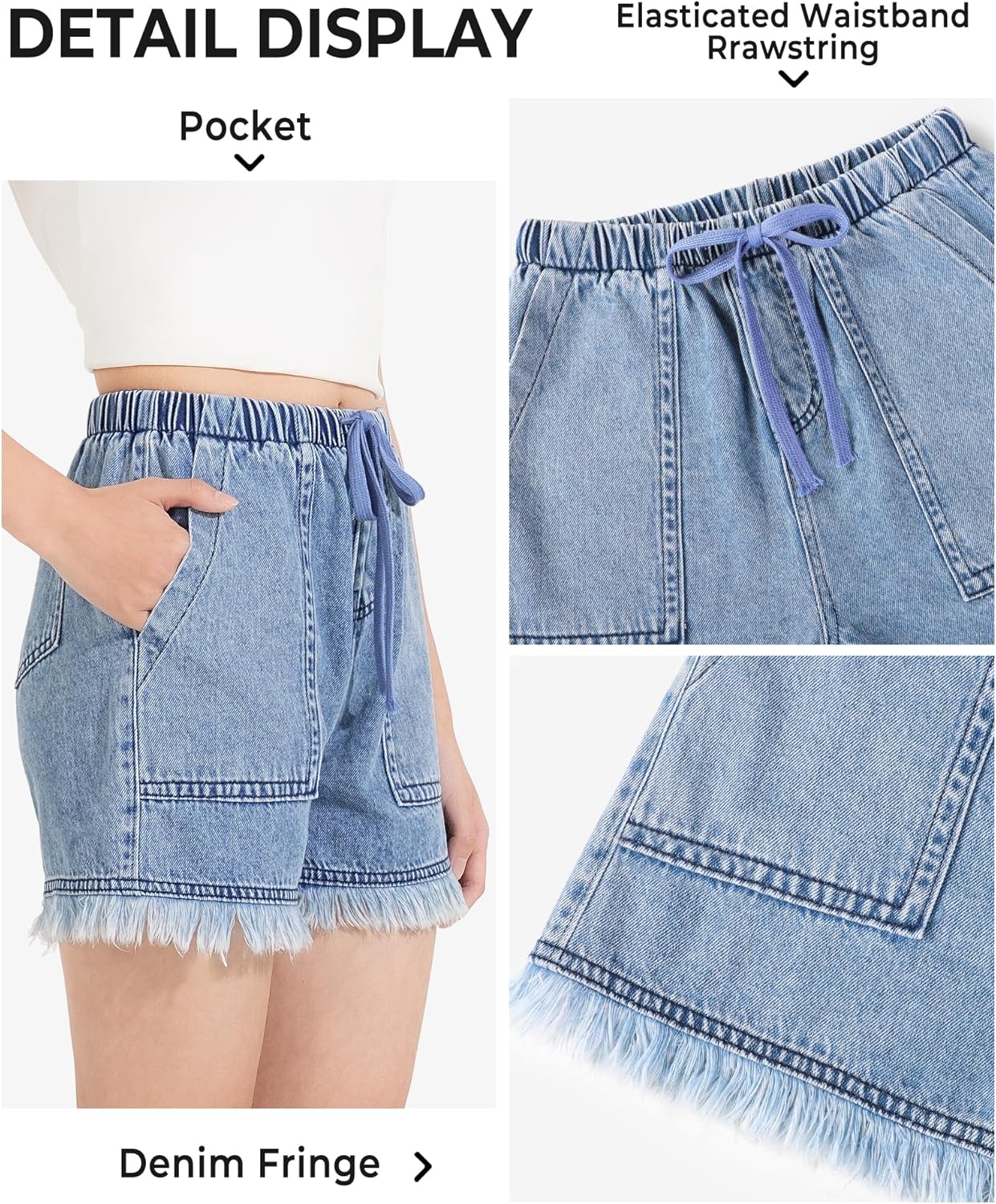 BOOPH Little Girls Jean Shorts Denim Elastic Waist Drawstring Shorty Shorts for Teen Girls - Image 5
