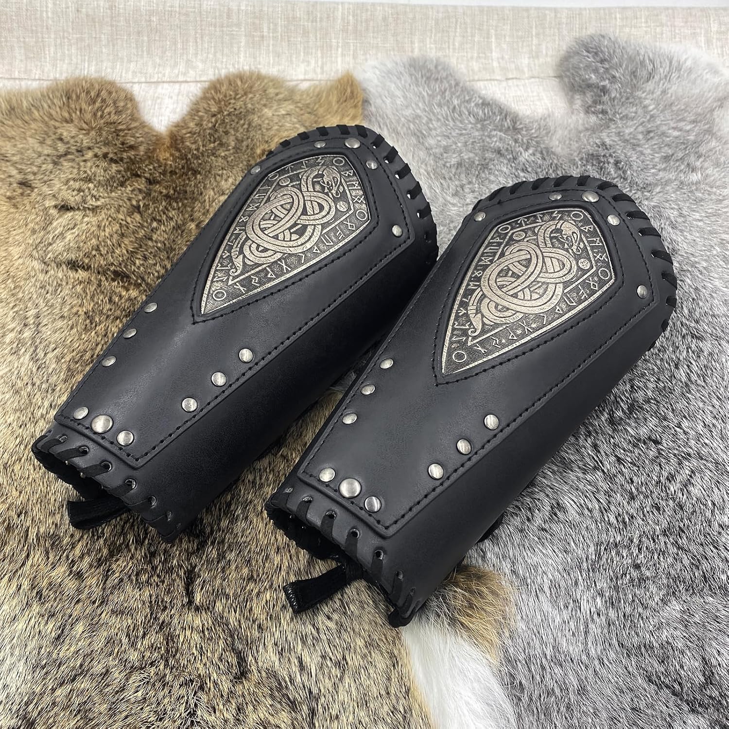 HiiFeuer Viking Embossed Dragon Faux Leather Arm Guards, Medieval Vintage Mercenary Arm Bracers, Retro Knight Gauntlets - Image 4