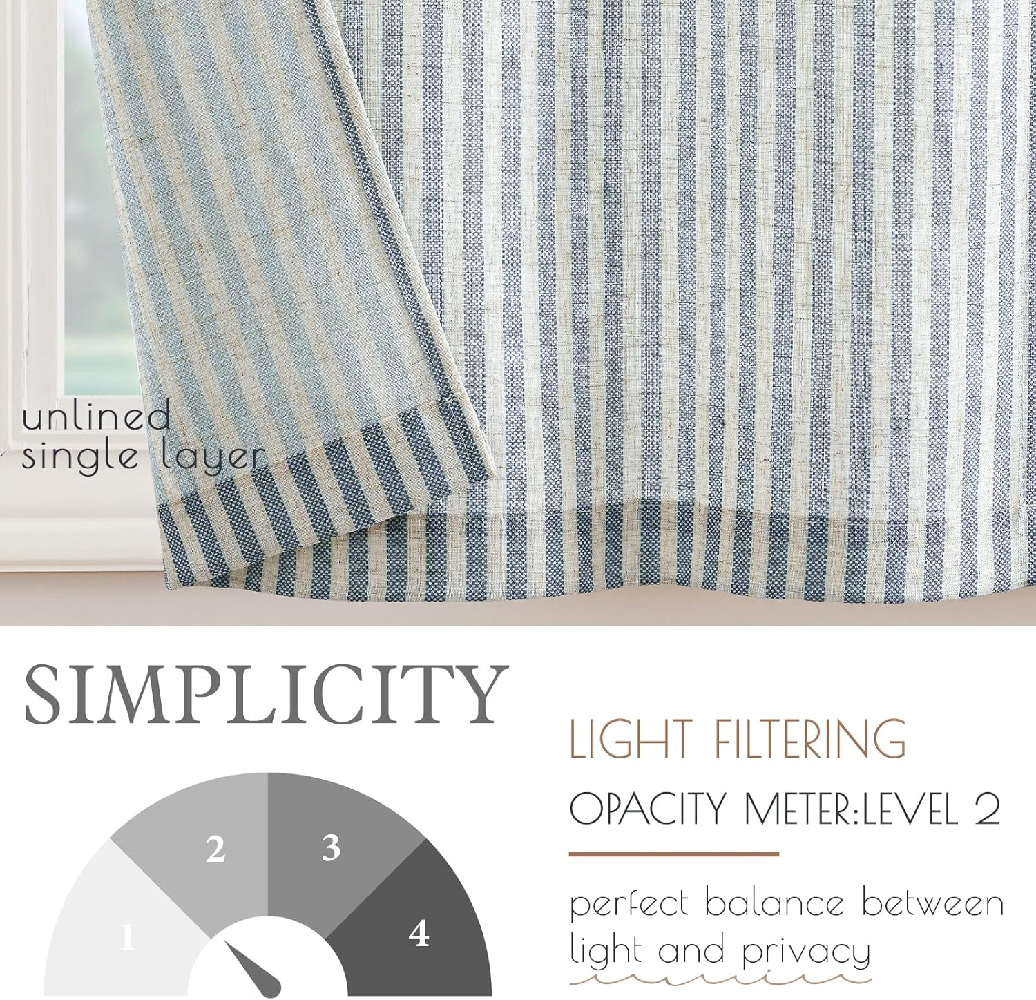 jinchan Linen Kitchen Curtains Striped Valance 18 Inch and Tier Curtains for Windows 36 Inch Country Farmhouse Short Curtains for Living Room Bedroom Laundry Bathroom RV Rod Pocket Blue on Beige