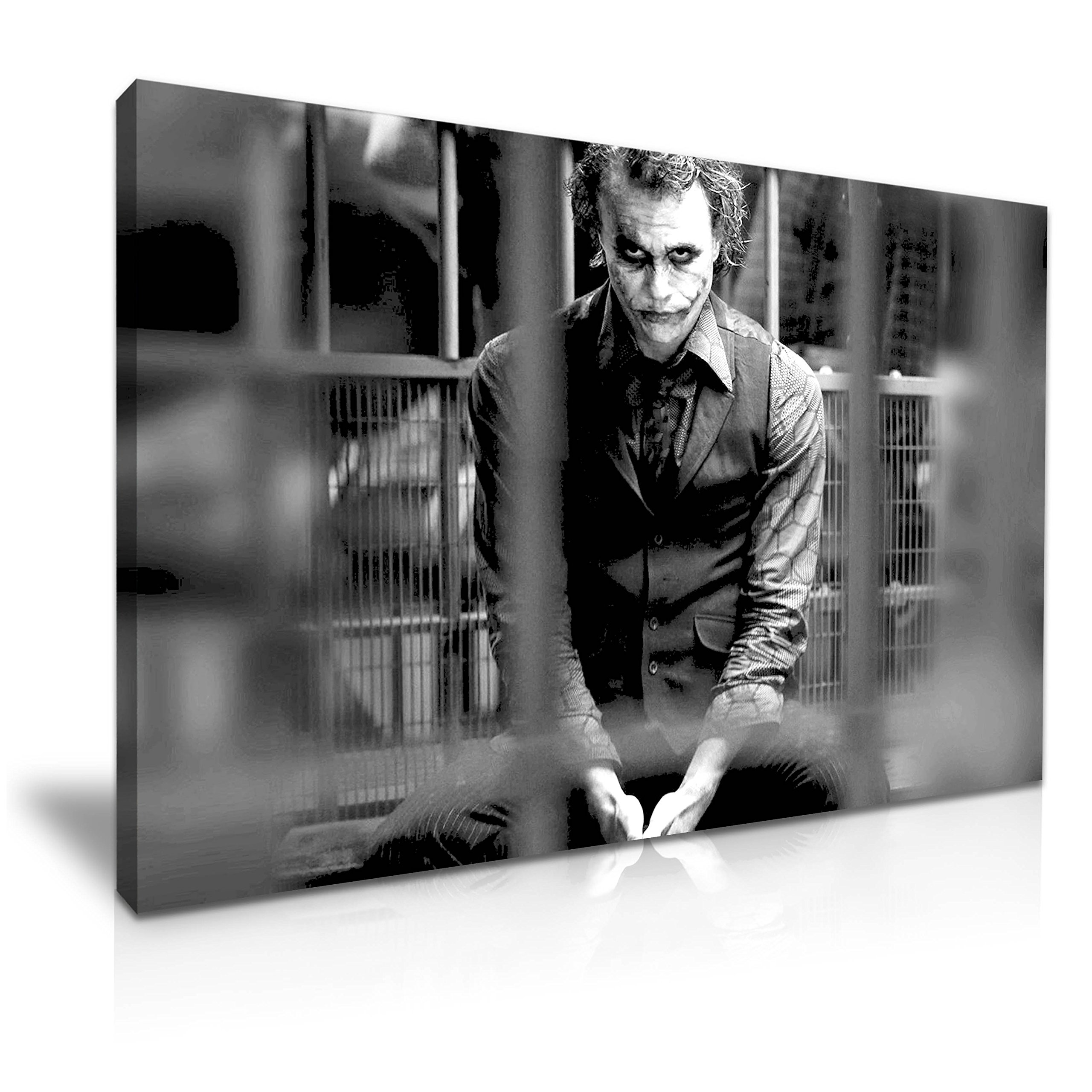 Joker Behind The Bar In Prison Black and White Canvas Picture Print Modern Art - For for Joker Batman Movie Fans Modern Family Home Office Garden Game Room Gym Hotel Decoration (XL: 91cm X 61cm)