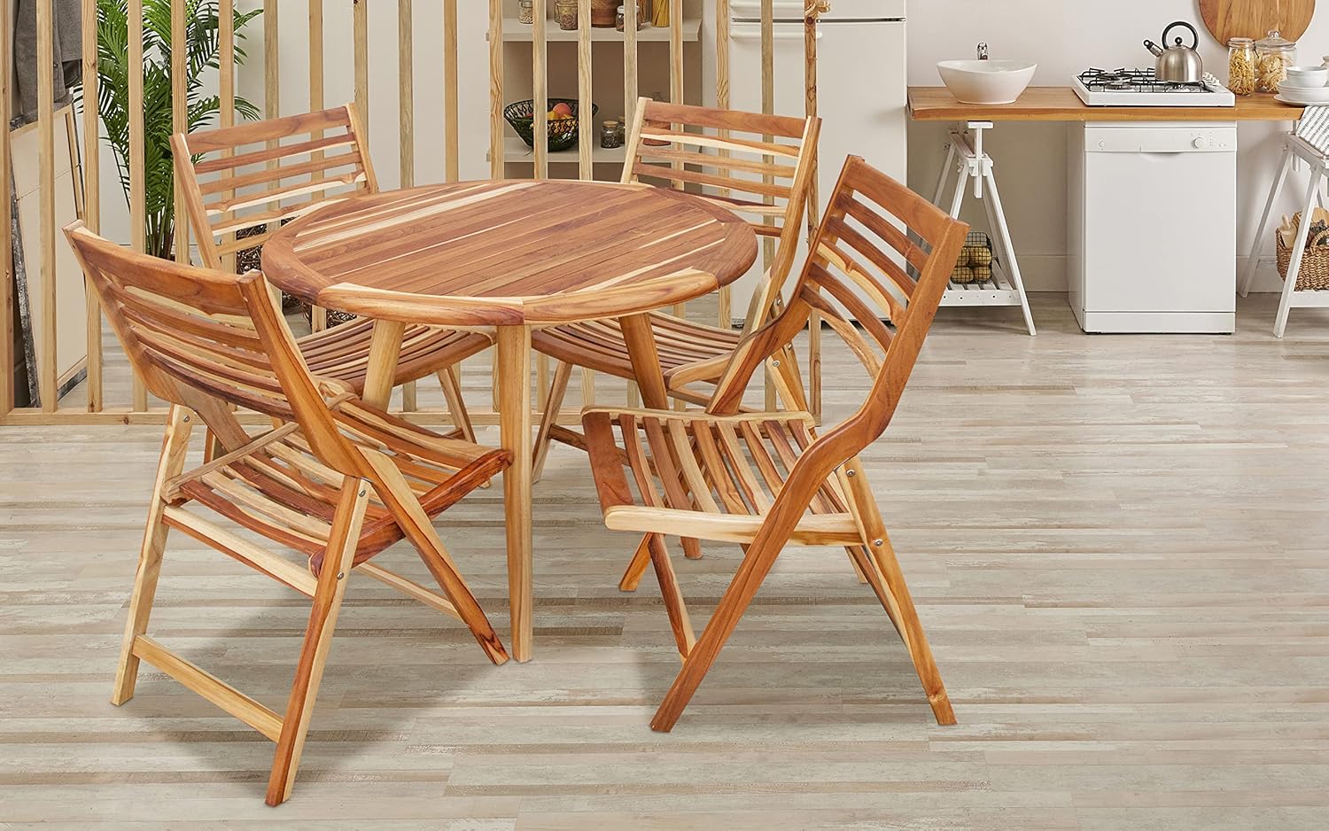 EcoDecors Mid-Century Style Solid Teak Wood Oasis Round Dining Table 48 Inch Wide in Water Resistant in Natural Color Finish For Indoors and Outdoors