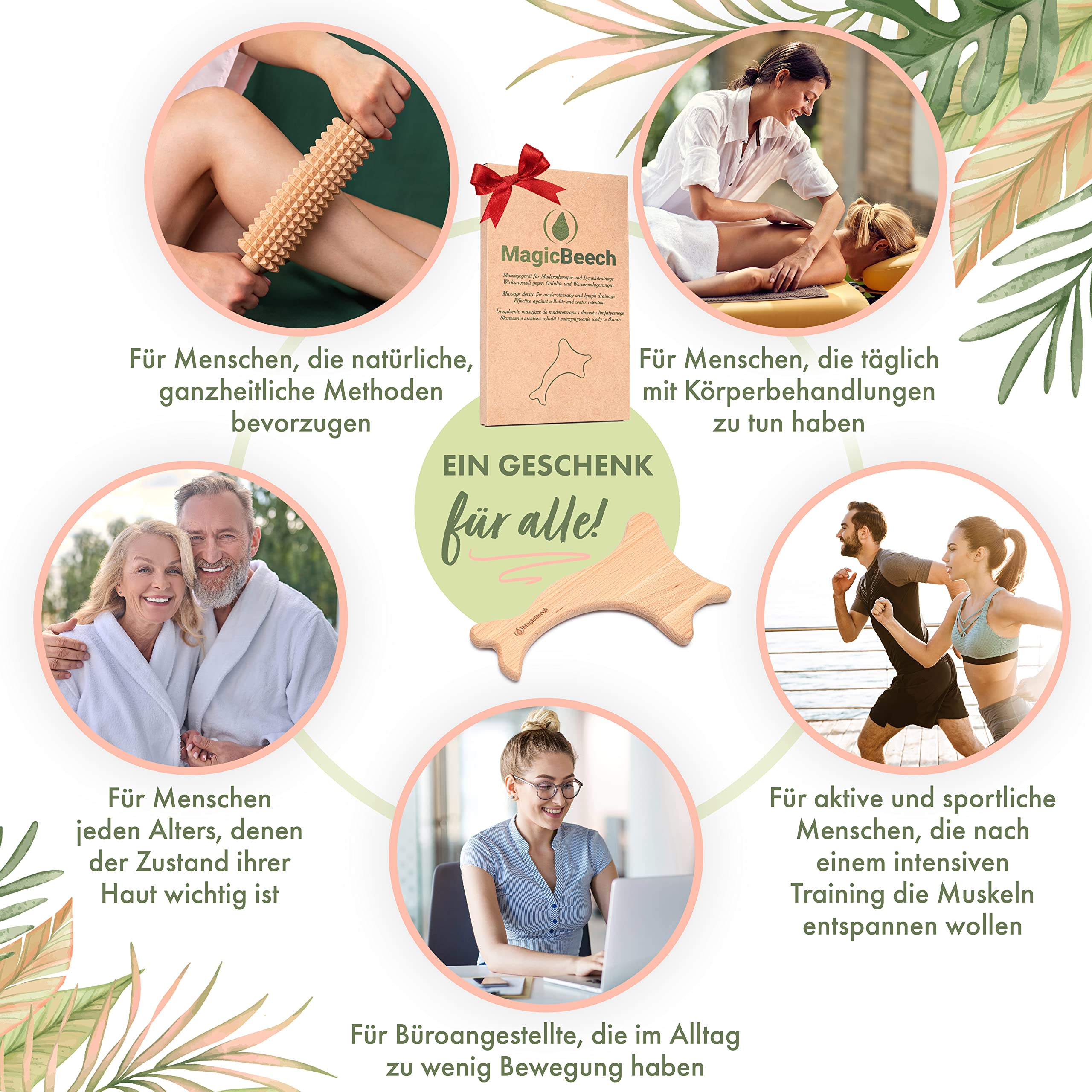 Massage-Paddel für Maderotherapie und Lymphdrainage, aus geöltem Buchenholz, Massagegerät gegen Cellulite, 15 x 26 cm, 193 g