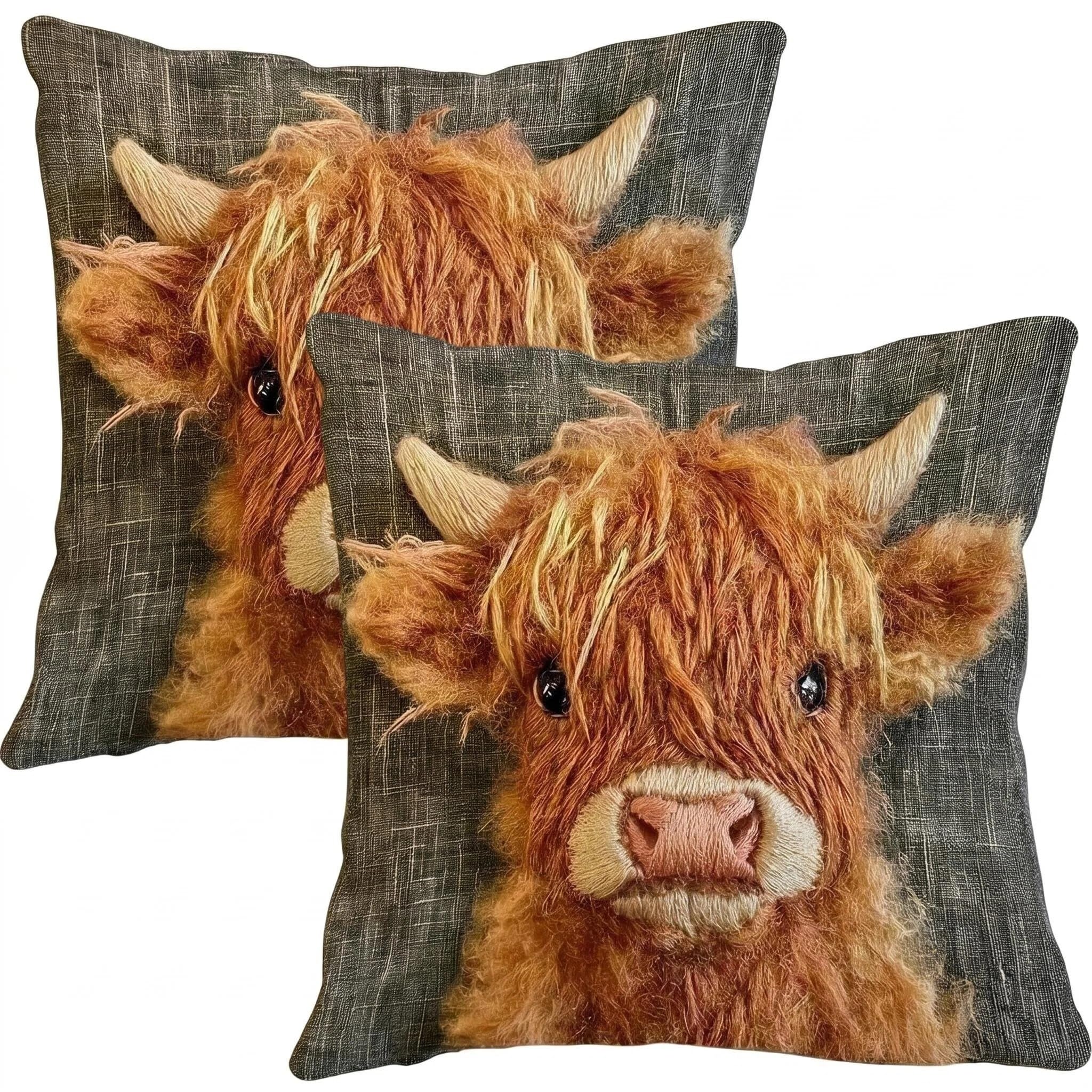 BRTNUP Highland Cow Cushion Covers 2 Pack Short Plush Throw Pillow Case (A)