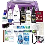 Convenience Kits International Womens Super Premium 31 PC Travel Kit Featuring: Ensemble of Travel-Size Hair Care Products Plus Face, Body, Oral Care, Travel Essentials in Large Purple Toiletry Bag