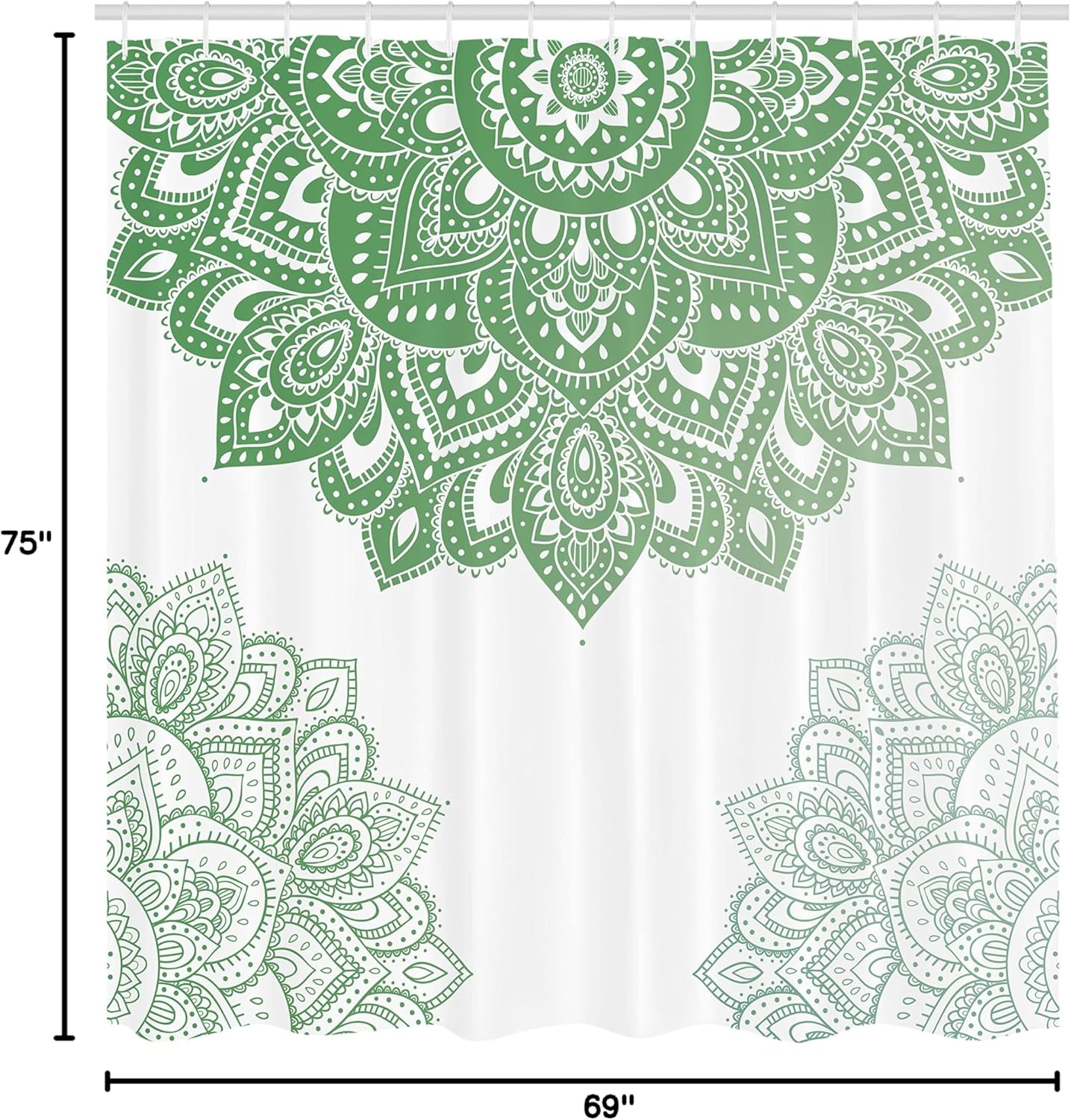 Ambesonne Flora Shower Curtain, South Mandala Design Vibrant Color Ornamental Illustration, Cloth Fabric Bathroom Decor Set with Hooks, 69" W x 75" L, Green Fern