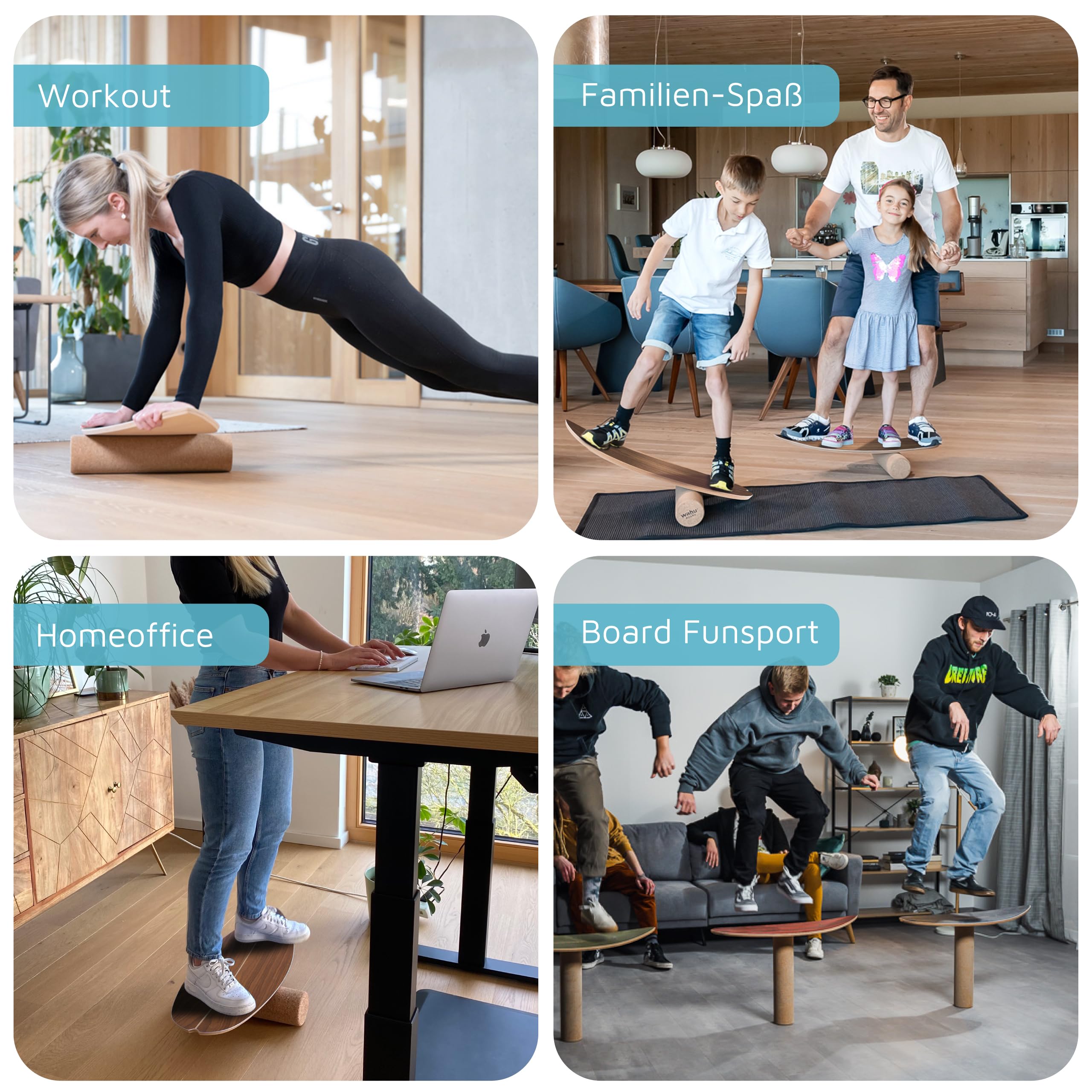 WAHU Balance Board - einzigartiges Board inkl. Halbkugel und Rocker Shape - Surf Balance Board - Gleichgewichtstraining für Kinder und Erwachsene - Board 100% Echtholz