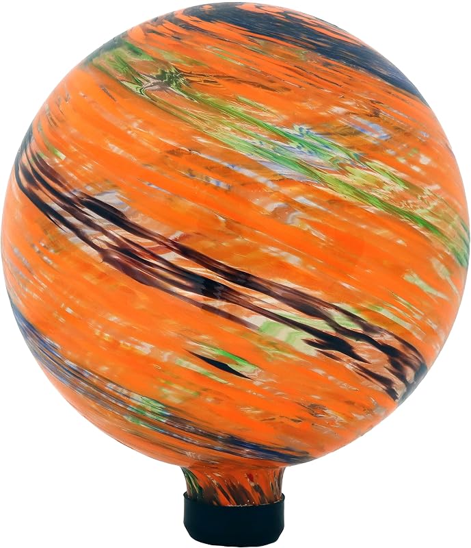 Sunnydaze 10" Glass Gazing Ball for Garden, Globe for Outdoor Display | Sunset Sky, Swirl Design, Water-Resistant Handblown Sphere Fits Most Stands, Decorative Garden Ball for Outside