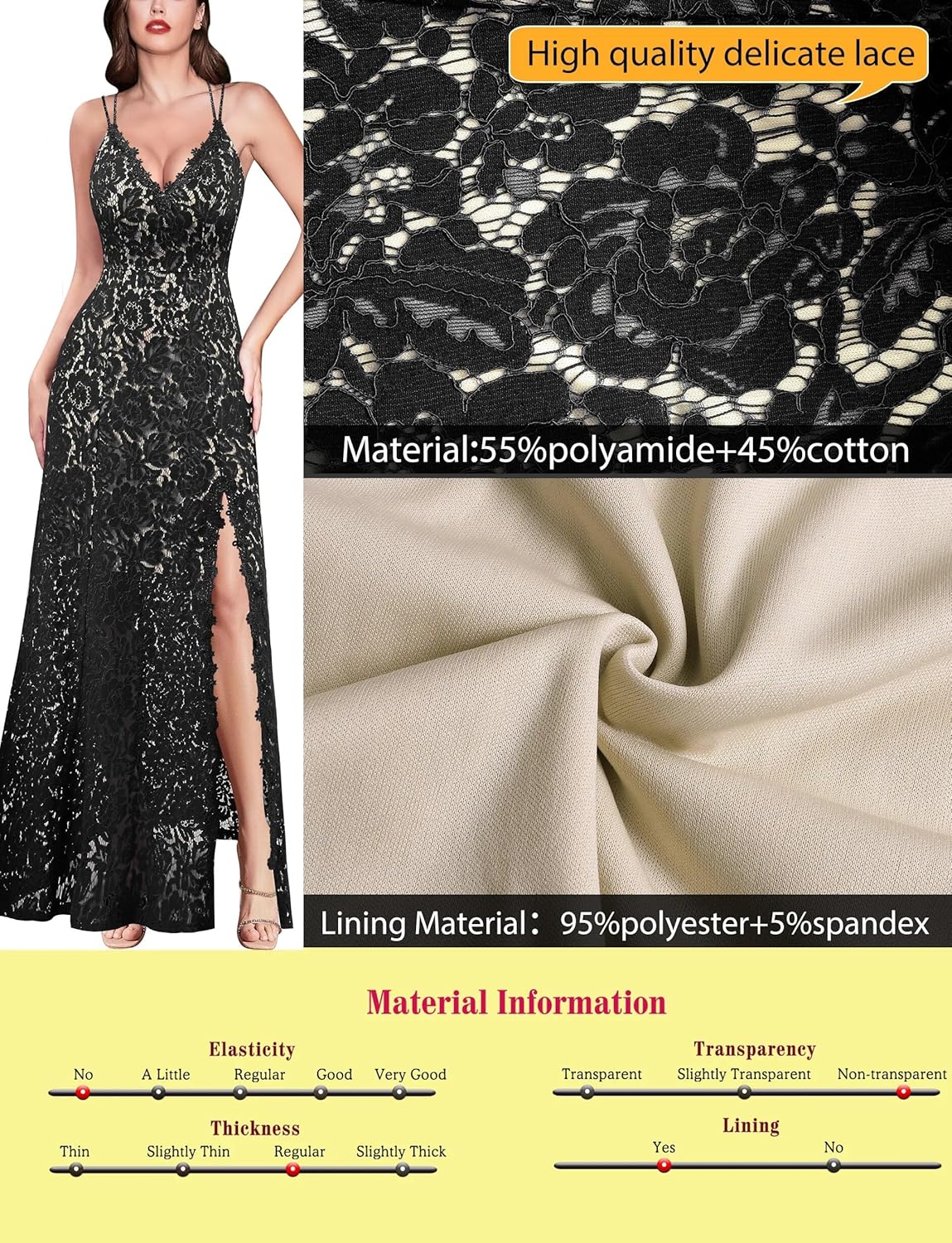 VFSHOW Womens Sexy V Neck Floral Lace Formal Prom High Slit Maxi Dress 2023 Spaghetti Strap Wedding Guest Evening Long Gown - Image 6