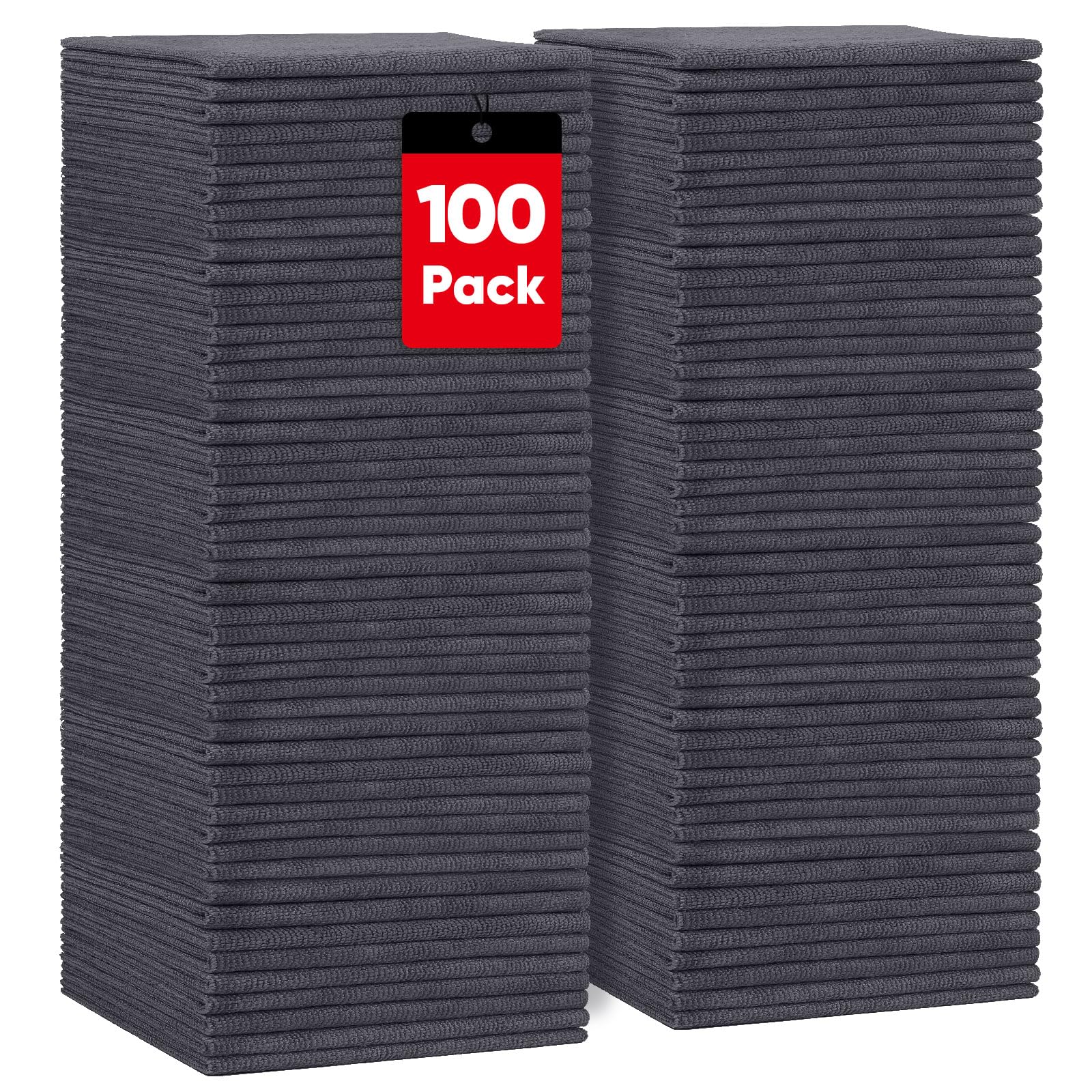 Homexcel Grey 100Pcs Microfibre Cleaning Cloths Towels Rags, 11.5X11.5 Inch