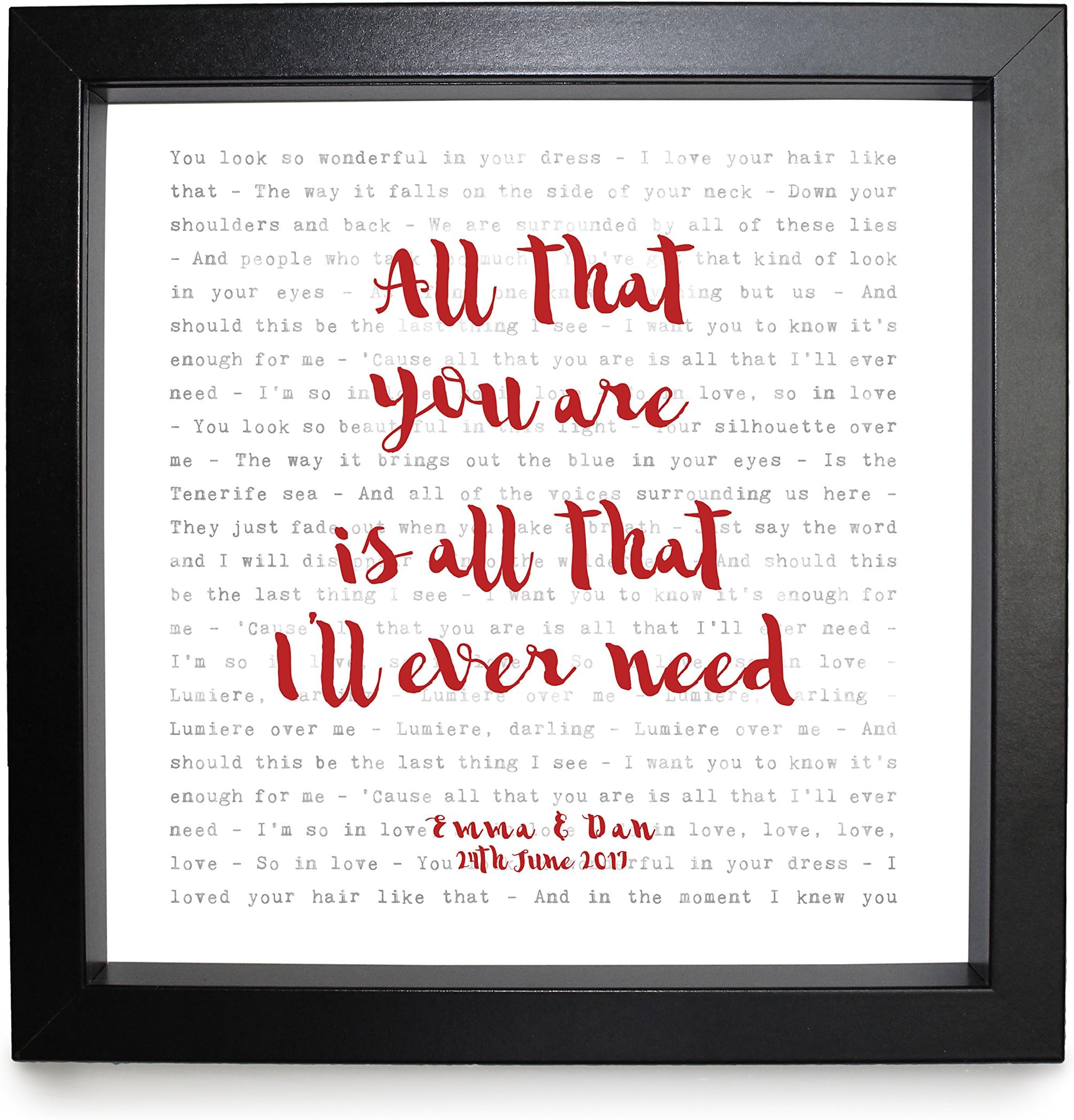 Ed Sheeran, Tenerife Sea - Song Lyrics Print Framed & Personalised - Anniversary Valentine's Wedding Gift perfect for him, her, couple