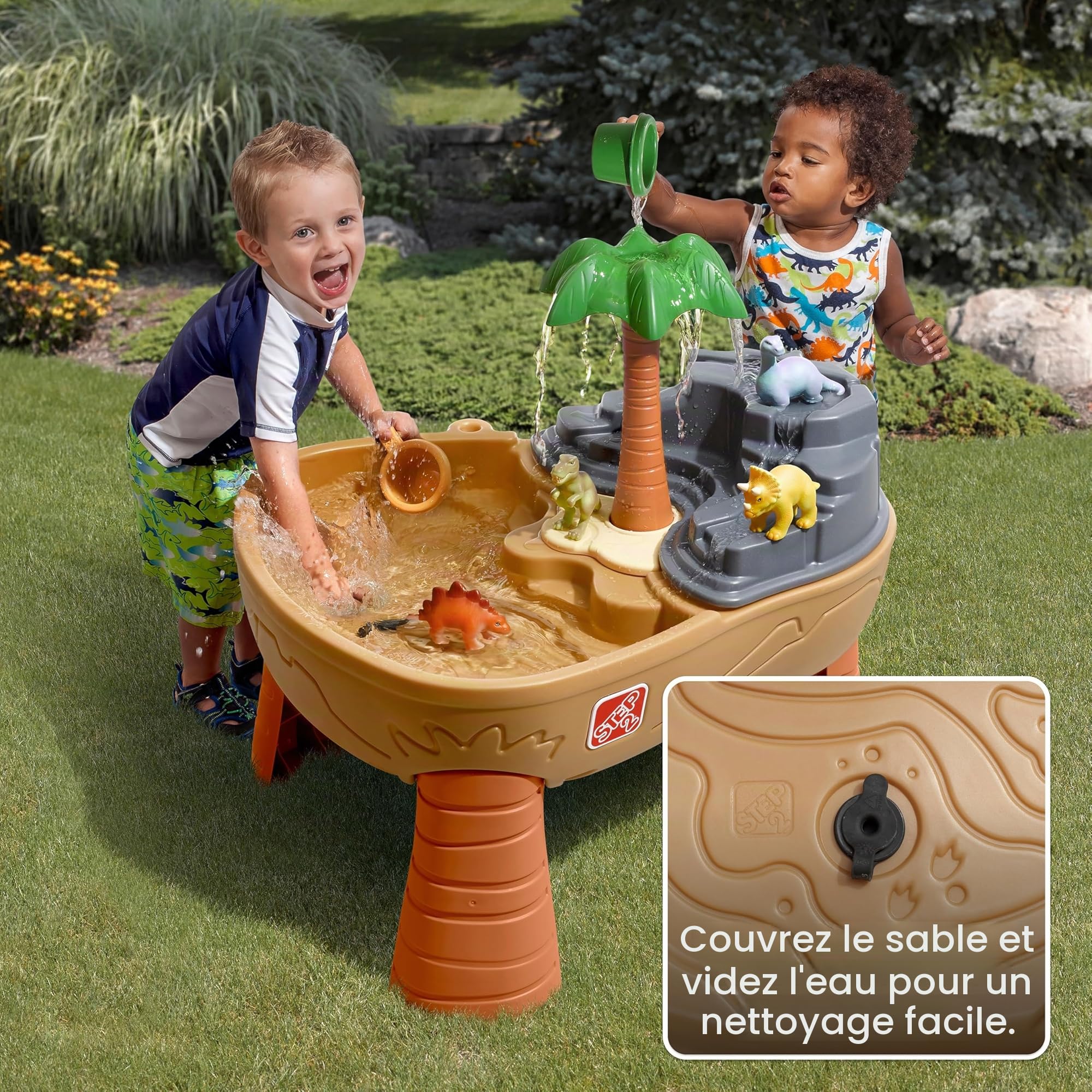 Step2 Dino Dig Table De Jeu Sable Et Eau | avec Kit D’Accessoires De 7 Pièces | Table Activité Enfant À Eau pour Le Jardin