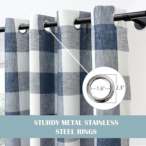 Vista 224 de DriftAway - Cortinas de ojales opacas, patrón a cuadros, forro térmico con aislamiento, blackout, impresas a cuadros, 2 capas, juego de 2 paneles