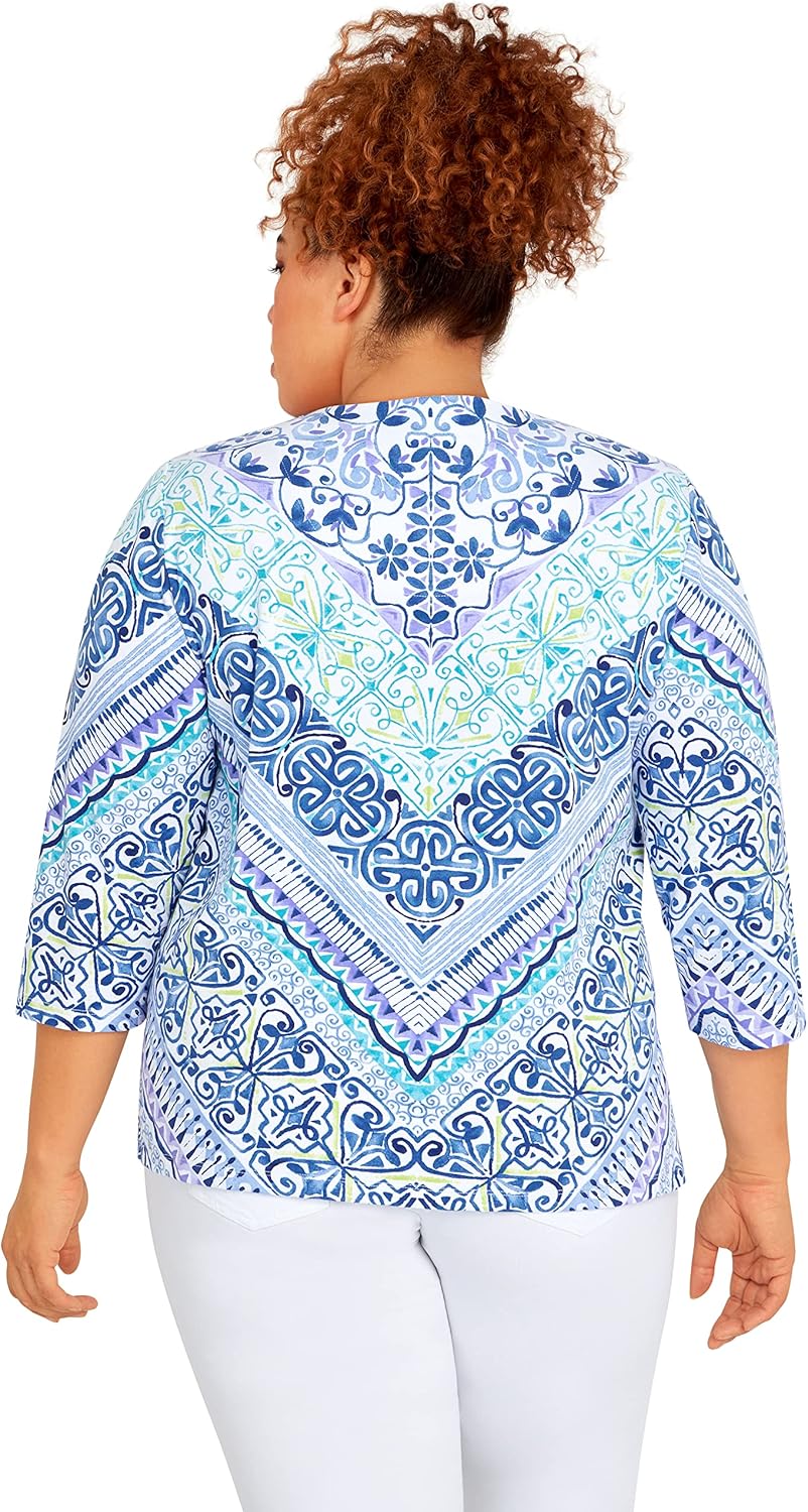Alfred Dunner Chevron Scroll Knit Top Cotton with Split Neck (as1, Alpha, m, Regular, Regular, Standard, Multi) - Image 3