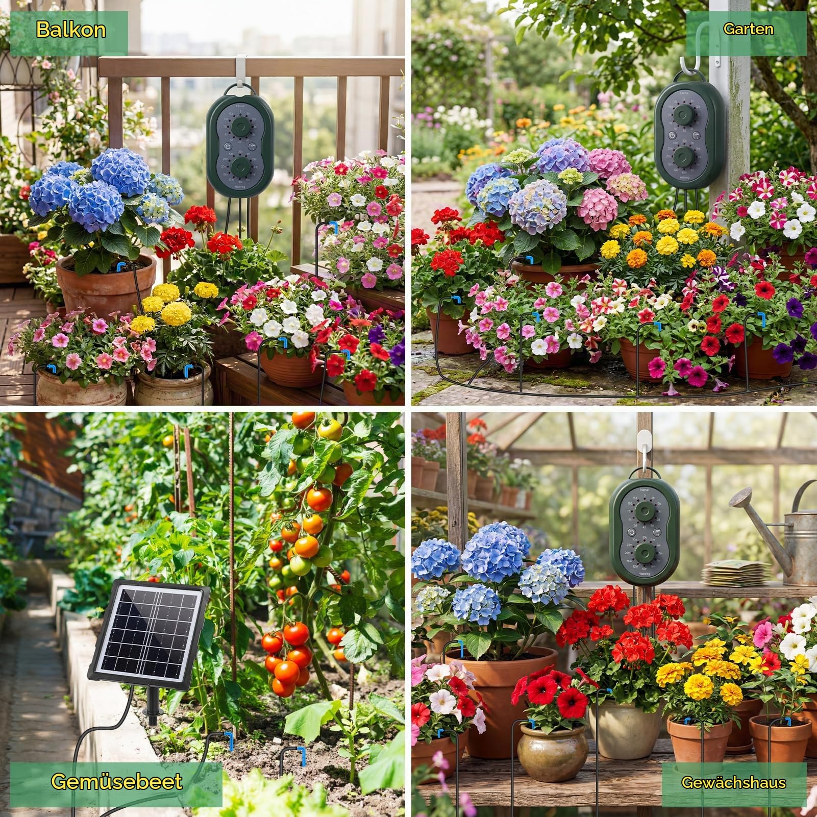 Solar Bewässerungssystem Automatische Set, Solar Automatische Bewässerungssystem Garten mit Timer und 15 Tropfer DIY BewäSserung Modi für Topfpflanzen, Garten, Balkon Pflanzen, Gewächshaus