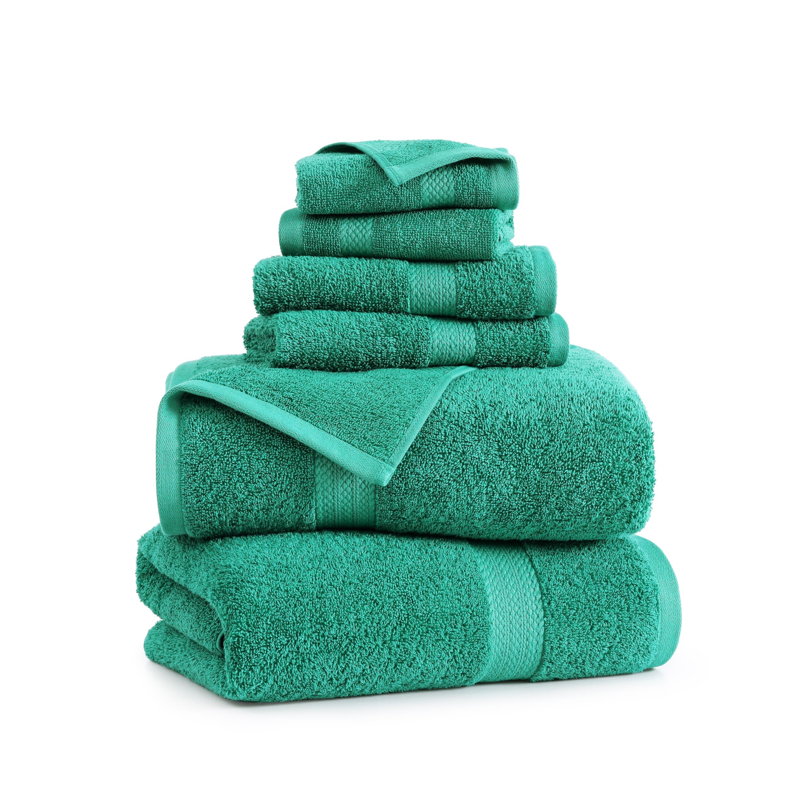 LANE LINENBath Towels for Bathroom Set - 100% Cotton Towels Set, 6 Pc Absorbent Towel Sets for Bathroom, Quick Dry Bath Towels Set, 2 Bath Towels for Adults, 2 Hand Towel, 2 Wash Cloths - Emerald