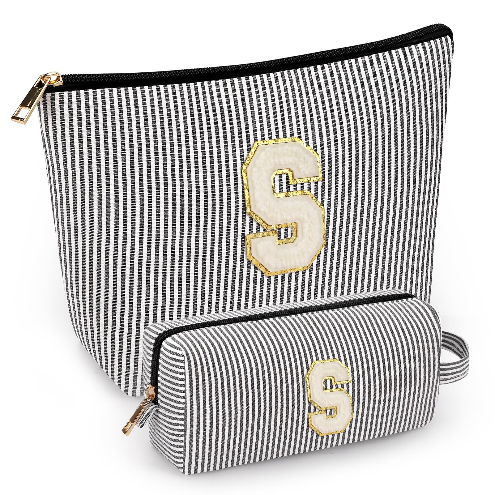 2 PCS Initial Makeup Bags for Women: Cosmetic Bag for Travel Toiletry - Birthday Gifts for 11 12 13 14 15 16 17 18 Years Old Girl Graduation Teacher