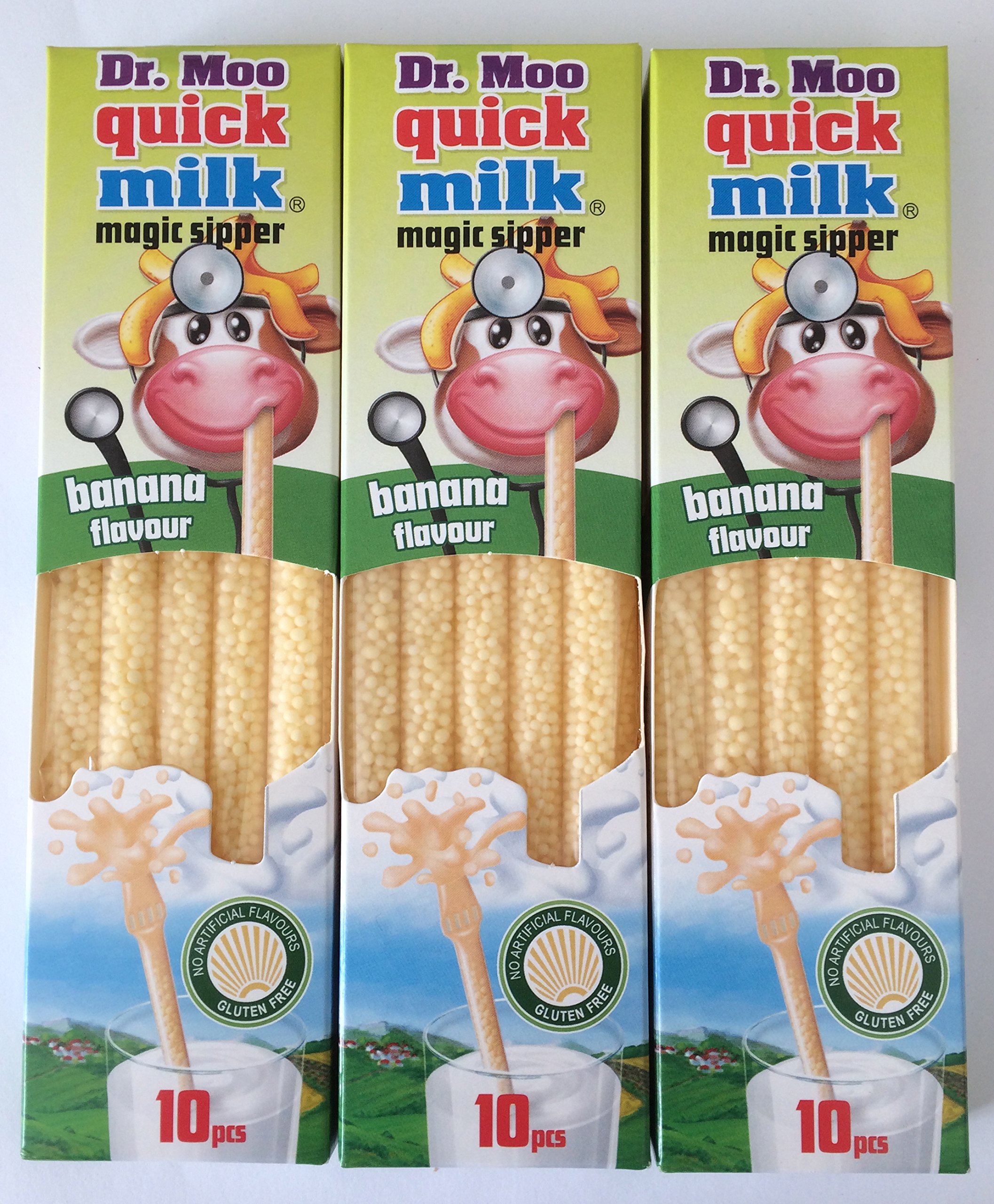 Dr Moo Magic Milk Magic Sipper Straws. Banana Flavour 3 x Packs (30 straws)