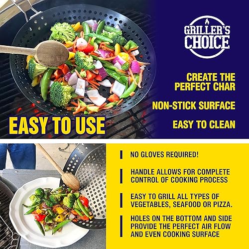 Miniatura 8 de Grillers Choice Cesta de parrilla - Sartén antiadherente grande con asa para asar al aire libre. Diseñado por Chef, juez de barbacoa. Accesorios