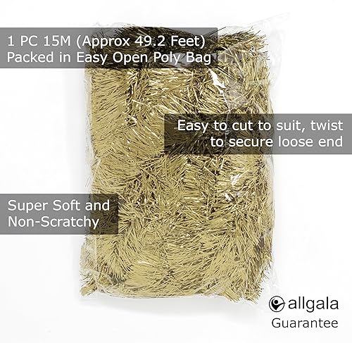 Miniatura 2 de Allgala Guirnalda de oropel de champán, 50 pies de papel de aluminio metálico de Navidad, decoración para árbol de vacaciones, riel de pared, hogar,