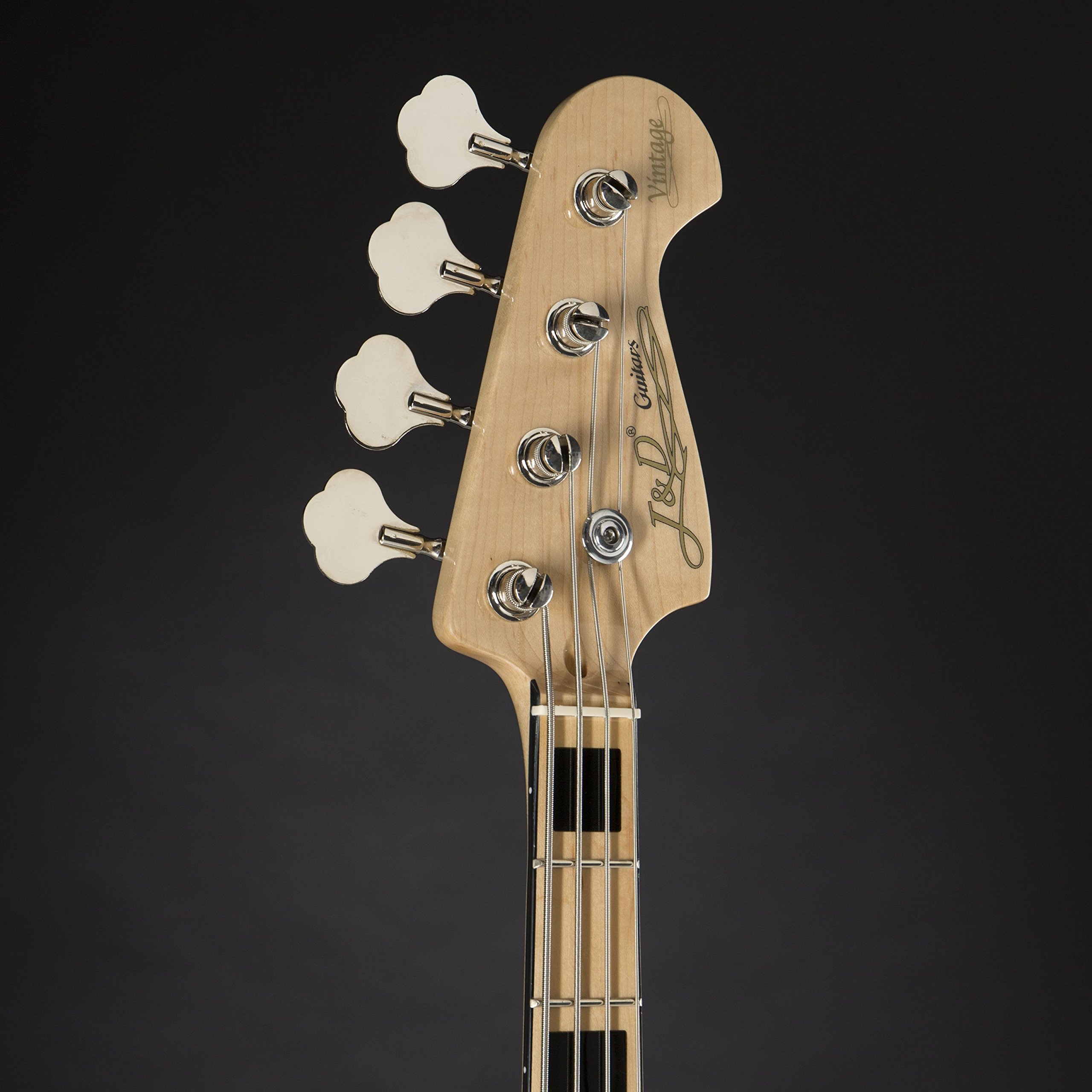 J & D JB Vintage 1975 SKBL Sky Blue 4 Saiter E-Bass mit Single-Coil Pickups, passiver Elektronik, Vintage-Style Hardware