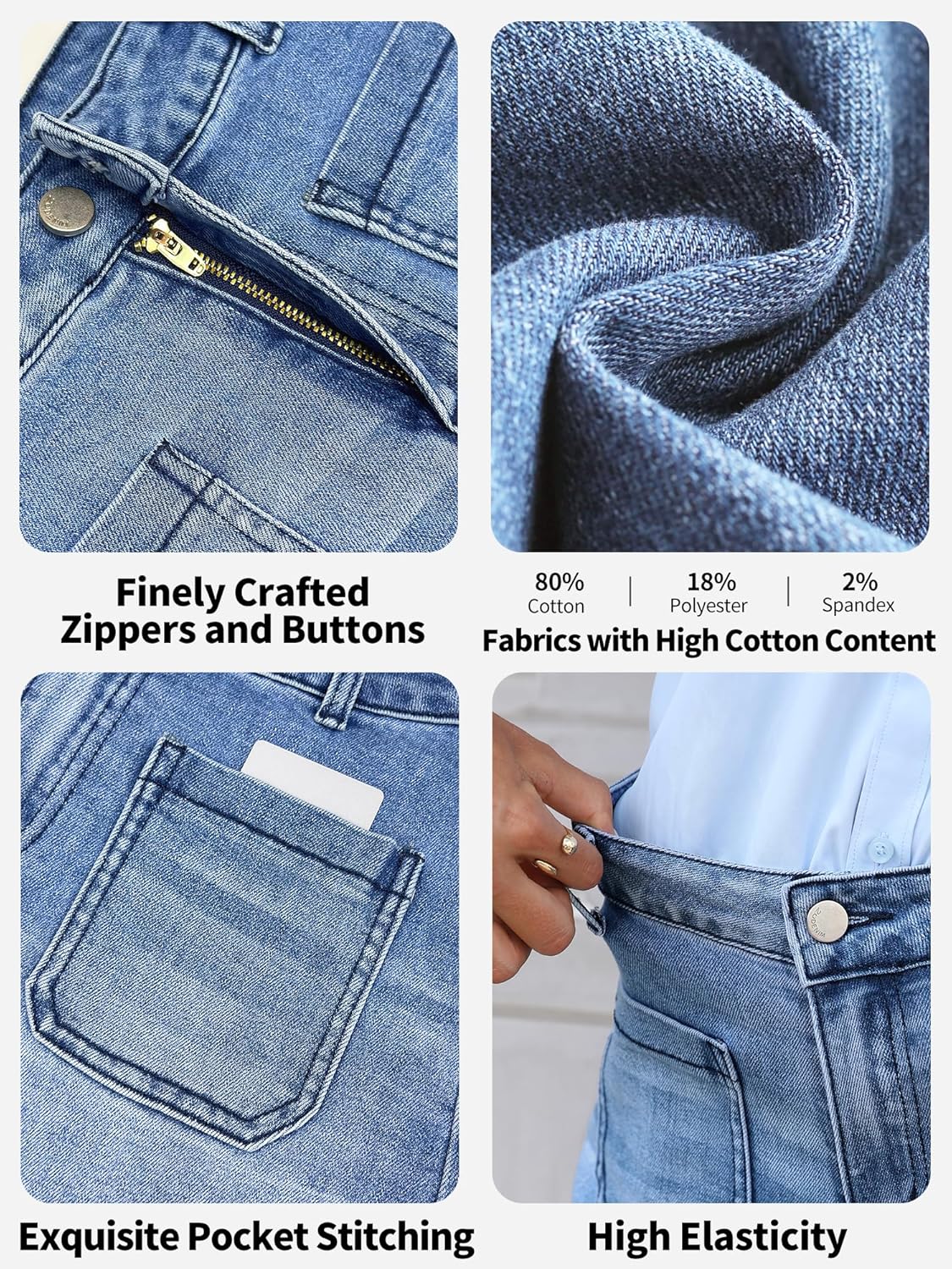 ELLEVEN High Stretchy Jean Shorts for Women, High Waisted Casual Denim Shorts with Front Pockets - Image 4